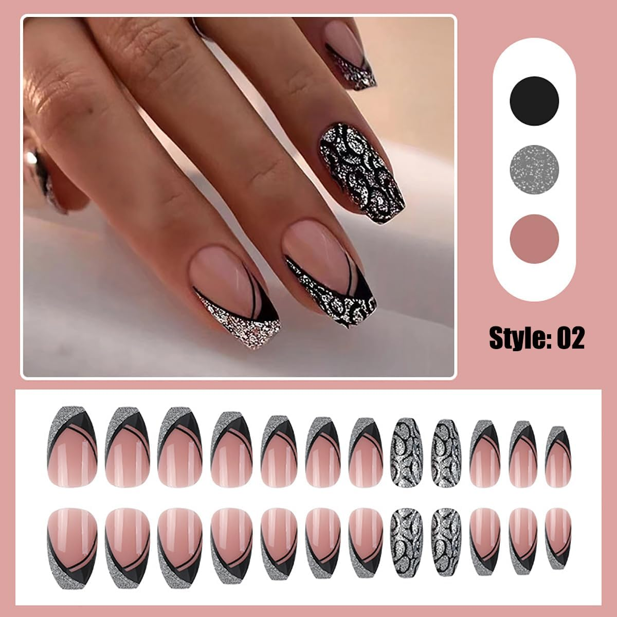 48 Pieces Natural Glitter Short Press on Fake Nails Acrylic Glue on Shiny Nails for Women and Girls Nail Art Accessories image number 3