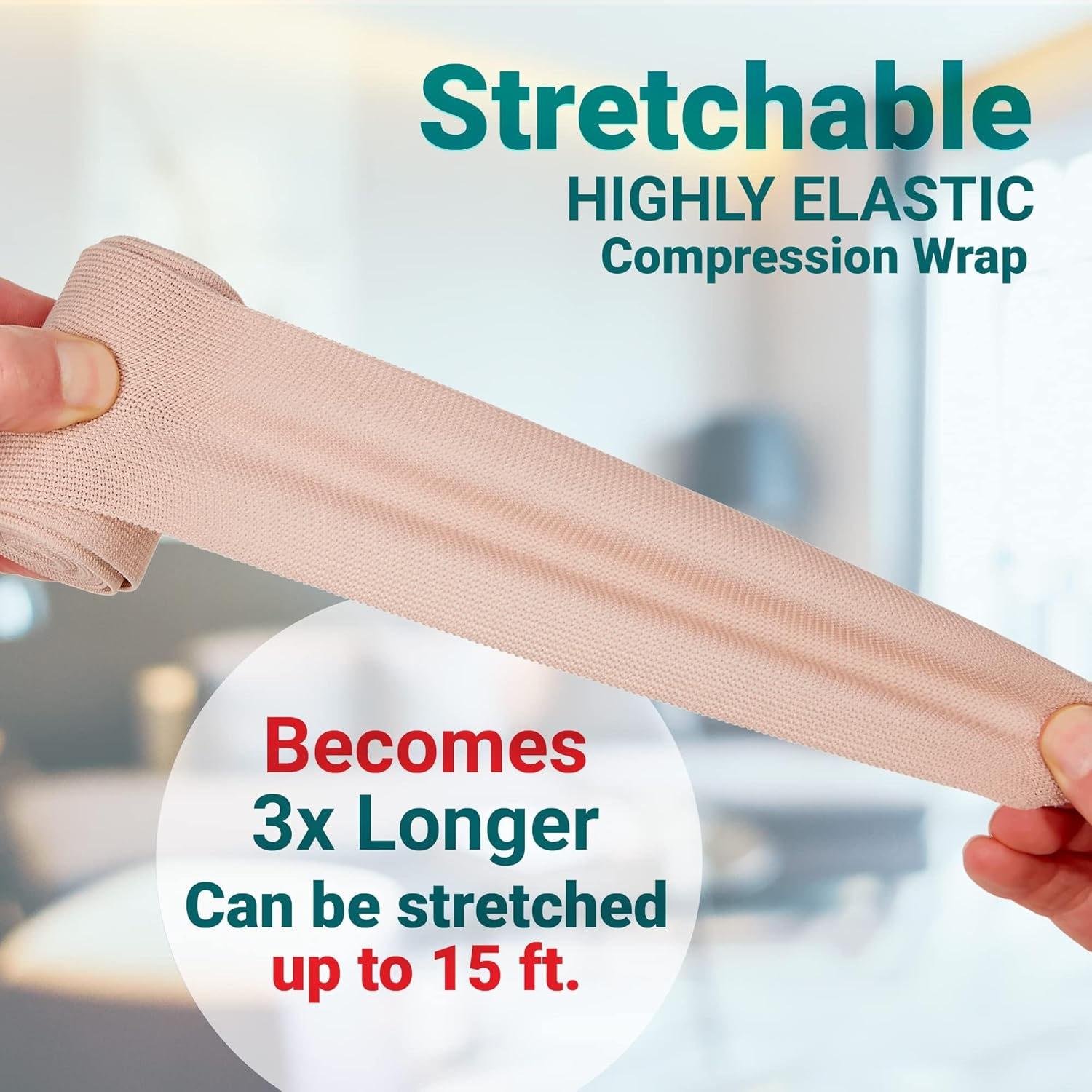 Medca Elastic Compression Bandage Wrap - First Aid Bandages Roll Measures 2", 3", 4", 6" X 5 Ft with 4 Extra Hooks - Athletic Sports Stretch Wraps for Ankle, Wrist, Arm & Leg Sprains (Pack of 8)