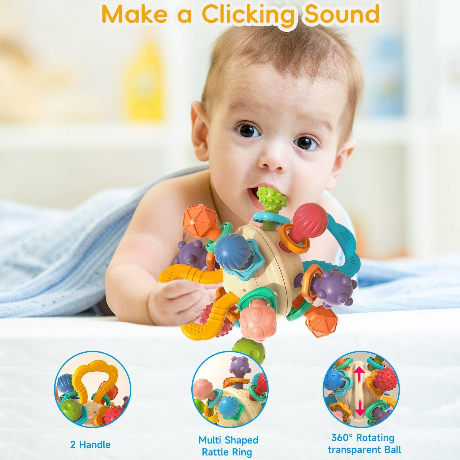 Baby Teether for Teething Relief - Baby Teething Toys, Get a Grip Chew Rattle Toys for 0 3 6 9 12 18 Months, 100% Food-Grade Silicone Teething Toys Gifts for Infant Newborn, Bpa-Free, Pvc-Free image number 4