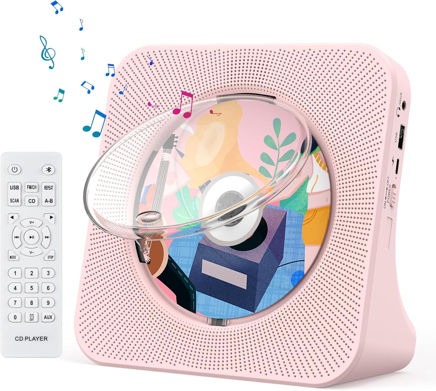 Gueray CD Player Portable Bluetooth Desktop CD Player for Home with Timer Built-In Hifi Speakers with LCD Screen Display Boombox FM Radio USB Type-C (Black)