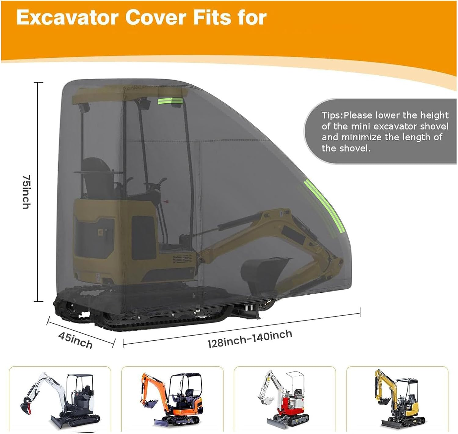 Mini Excavator Cover 420D Oxford Fabric Water Proof Excavator Protective Cover Ventilation Wind Resist Excavator Accessories