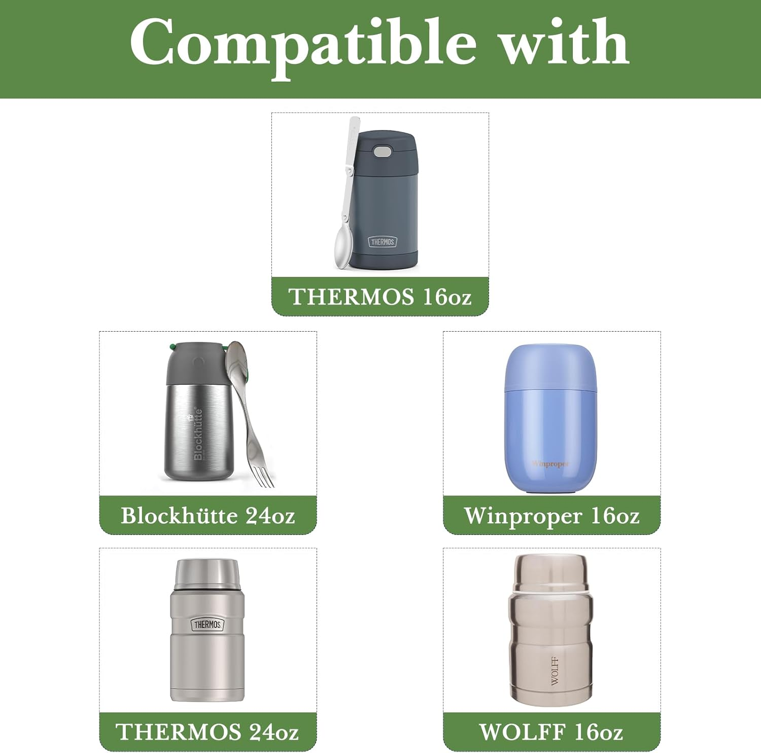 Linkidea Insulated Food Jar Bag, Thermal Snack Bag, Lunch Cooler Bags for Food Jar, Suitable for Office Work, Outdoor Picnics, Compatible with Thermos 16 Oz, Bidakid, Serlium, Blockhutte (Green) image number 2