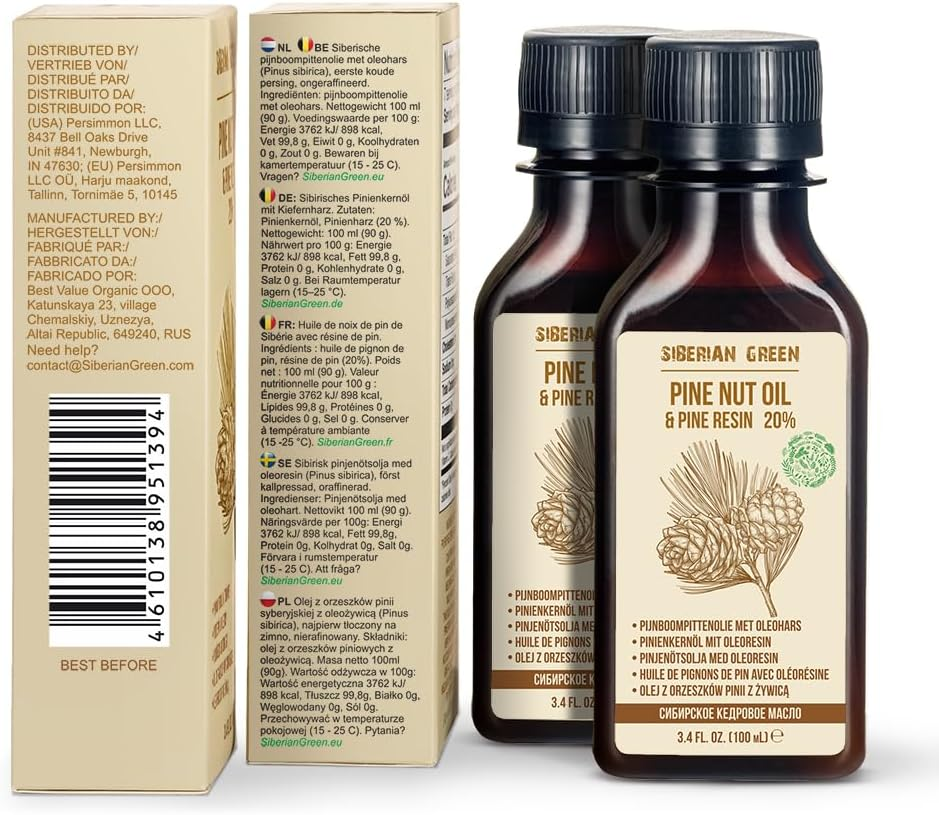 Siberian Pine Nut Oil with Pine Cedar Resin Pure Natural 100% Extra Virgin Cold Pressed 100 Ml image number 1