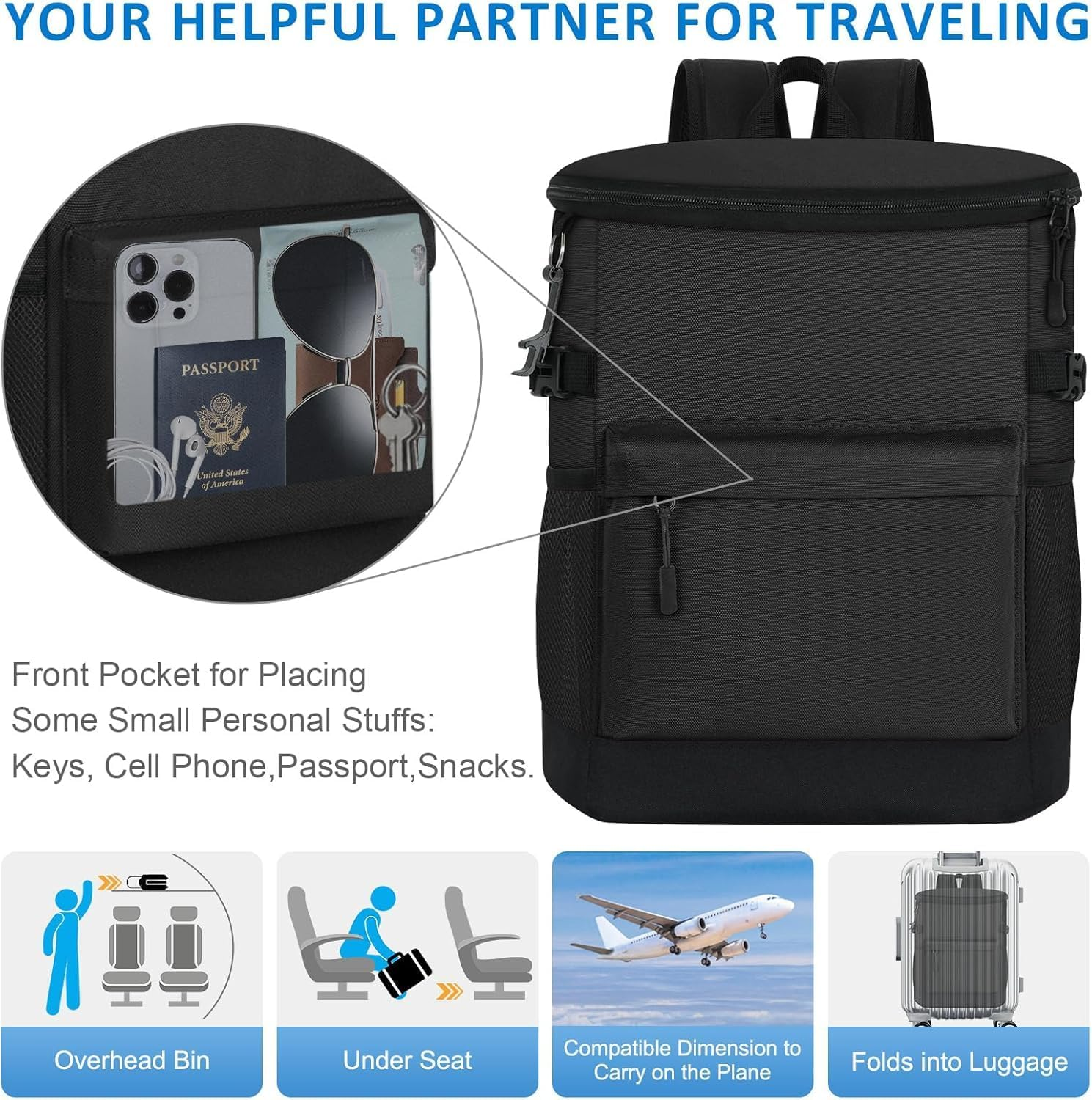 Tactical Cooler Backpack, 33 Cans Backpack Cooler Insulated Leak Proof, 2 Insulated Department Portable Soft Lunch Cooler Bag, Ice Chest Backpack for Hiking, Camping, Lunch and Shopping Trips image number 1