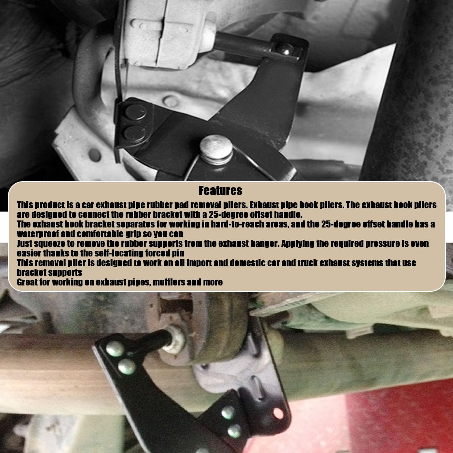 10" Exhaust Hanger Removal Pliers and 2 Hole Exhaust Hanger Rubber Set Universal Exhaust Insulators Muffler Hangers Removal Tool Rubber Isolator Rubber Hanger Support Removal Tool (3 Pcs)