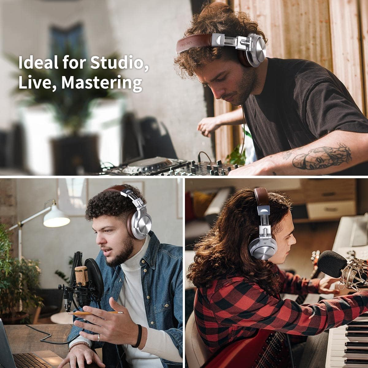 Oneodio A71 Hi-Res Studio Recording Headphones - Wired over Ear Headphones with Shareport, Professional Monitoring & Mixing Foldable Headphones with Stereo Sound (Silver) image number 6
