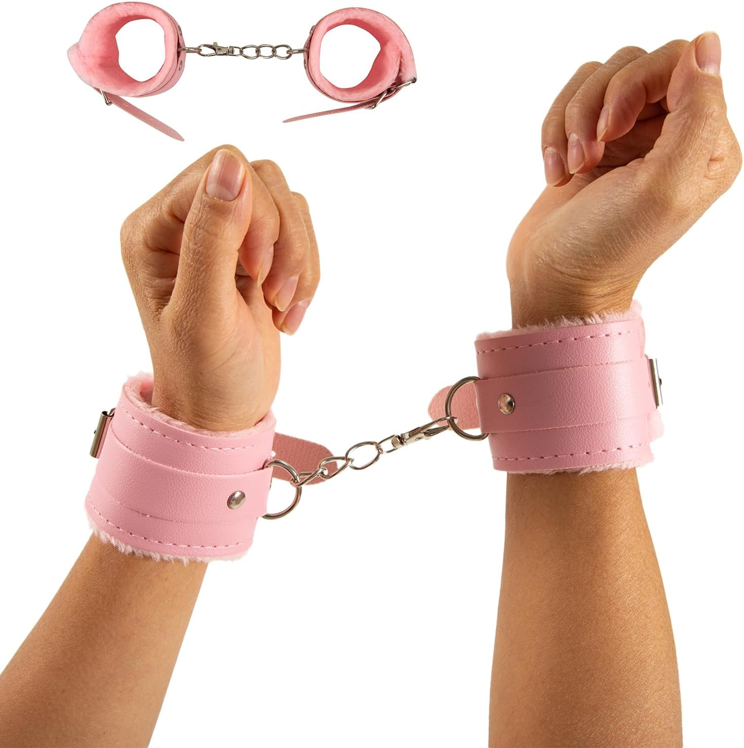 Mineens Sexy Plush Handcuffs - Soft Leather Police Costume Props for Lover Couple Role Play, Cosplay & Party Supplies (Pink) image number 5