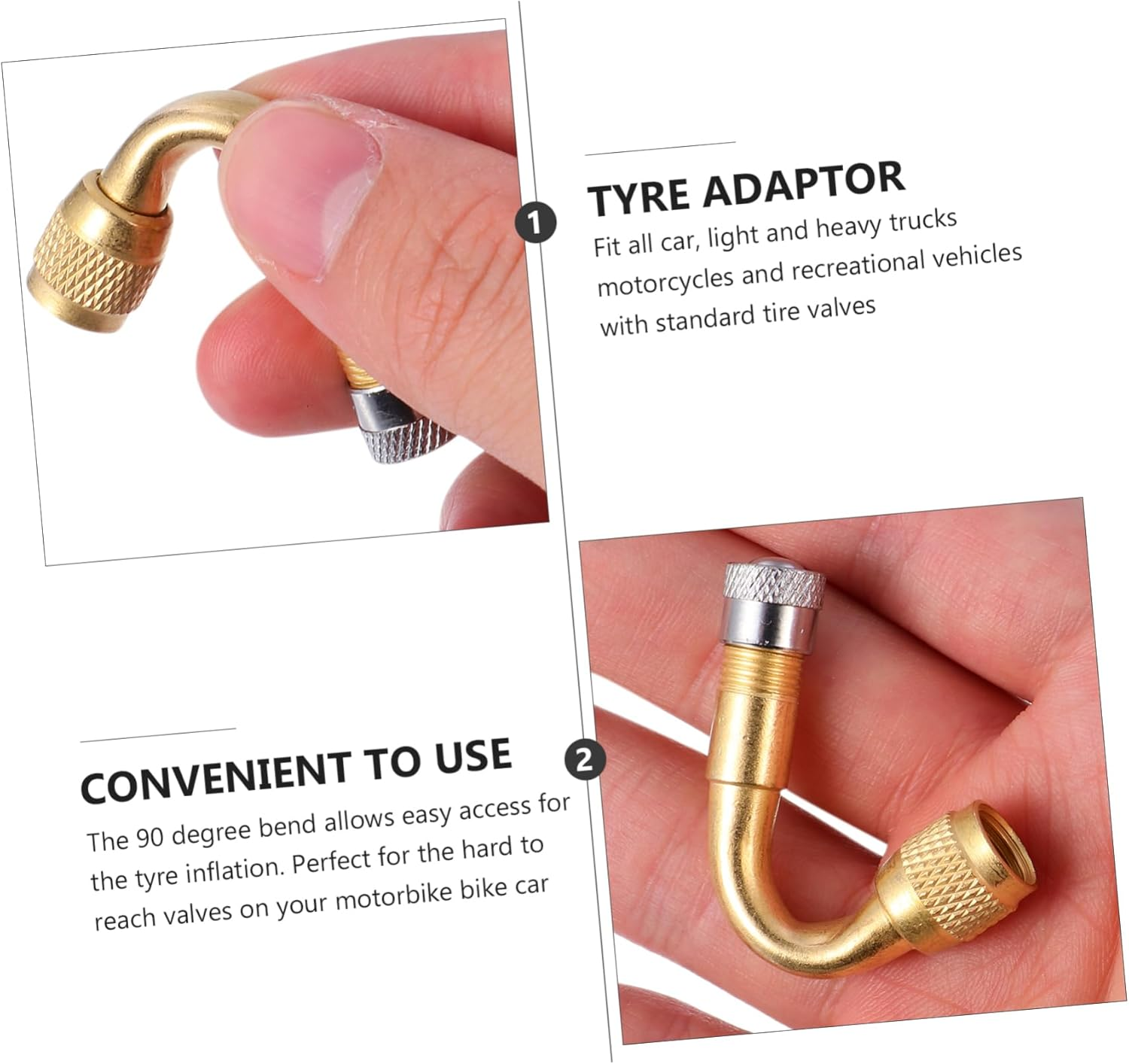 Ciieeo 3 Pcs Copper Motorbike Adaptor Tyre Stem Extension Valve Lengthen Valve Stem Extensions for Motorcycle Car Truck Wheel image number 3