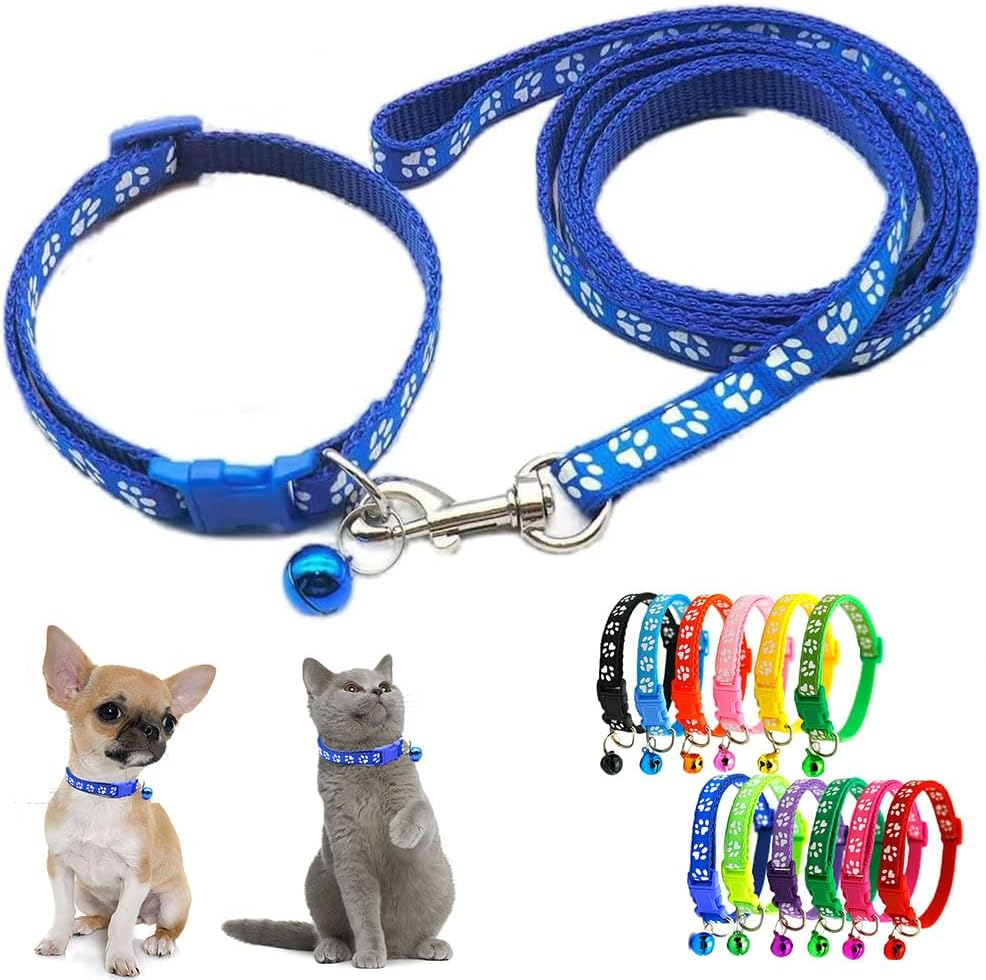 Yellow Small Cat Collar with Bell,Nylon Basic Reflective Puppy Collars Paw Print for XXS Xs Small Dog Pet Animal Litter Tiny Kitten Girls