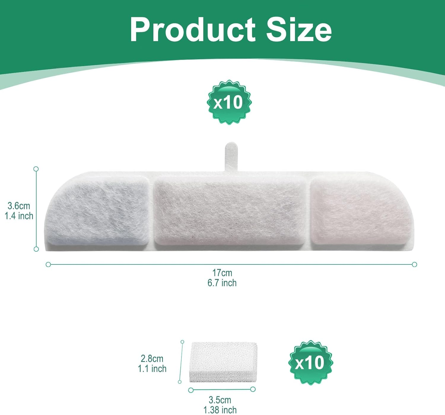 Hantoc Pack of 20 Replacement Filters for Drinking Fountains, Cat Fountains, 10 Pieces Carbon Filters and 10 Pieces Foam Filters for 2.5 L Cat Water Fountain DPWFP6 Replacement Filter with Resin And image number 4