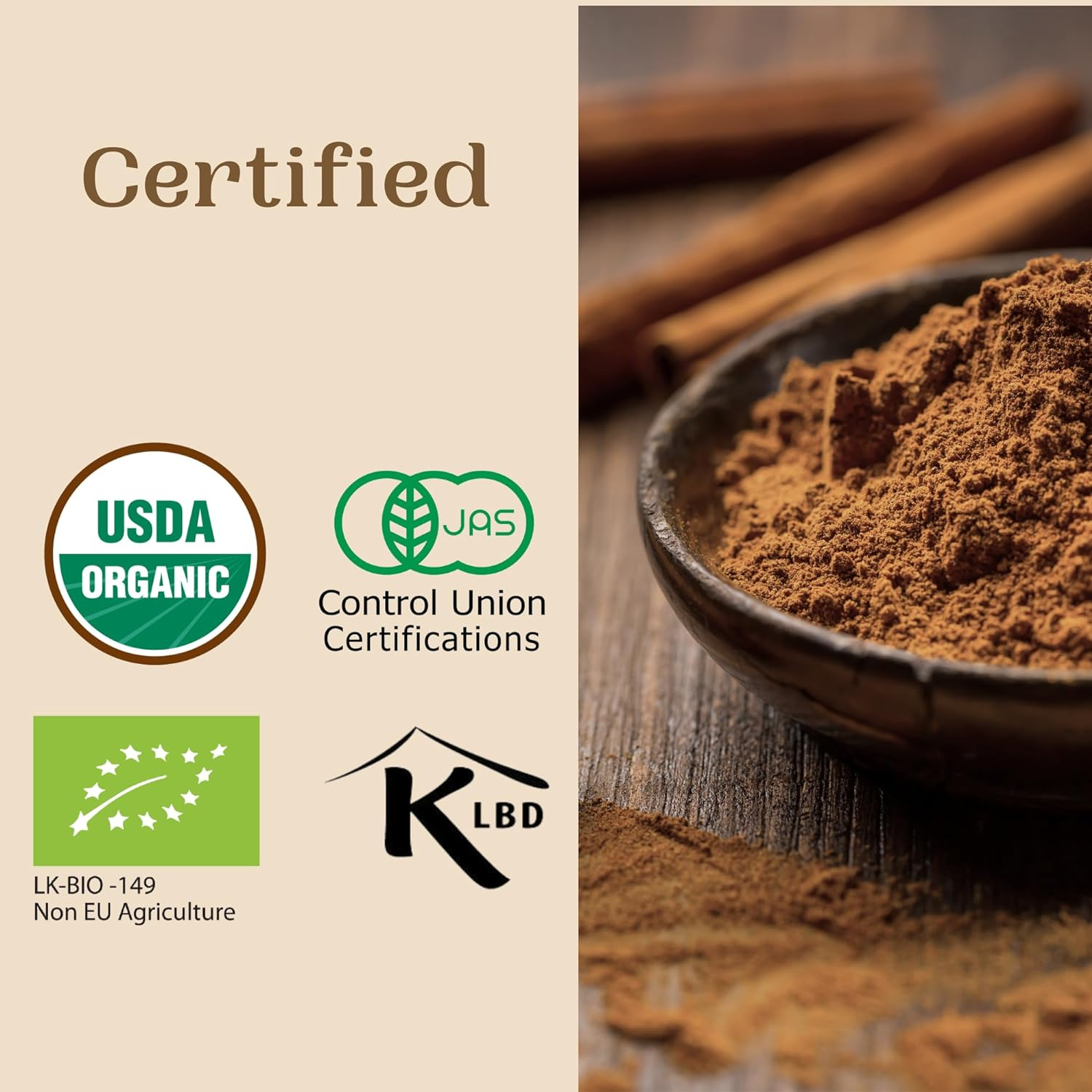 Ceylon Cinnamon Organic Powder | Product of Sri Lanka | 50G | USDA Certified - Halal Certified- Kosher Certified