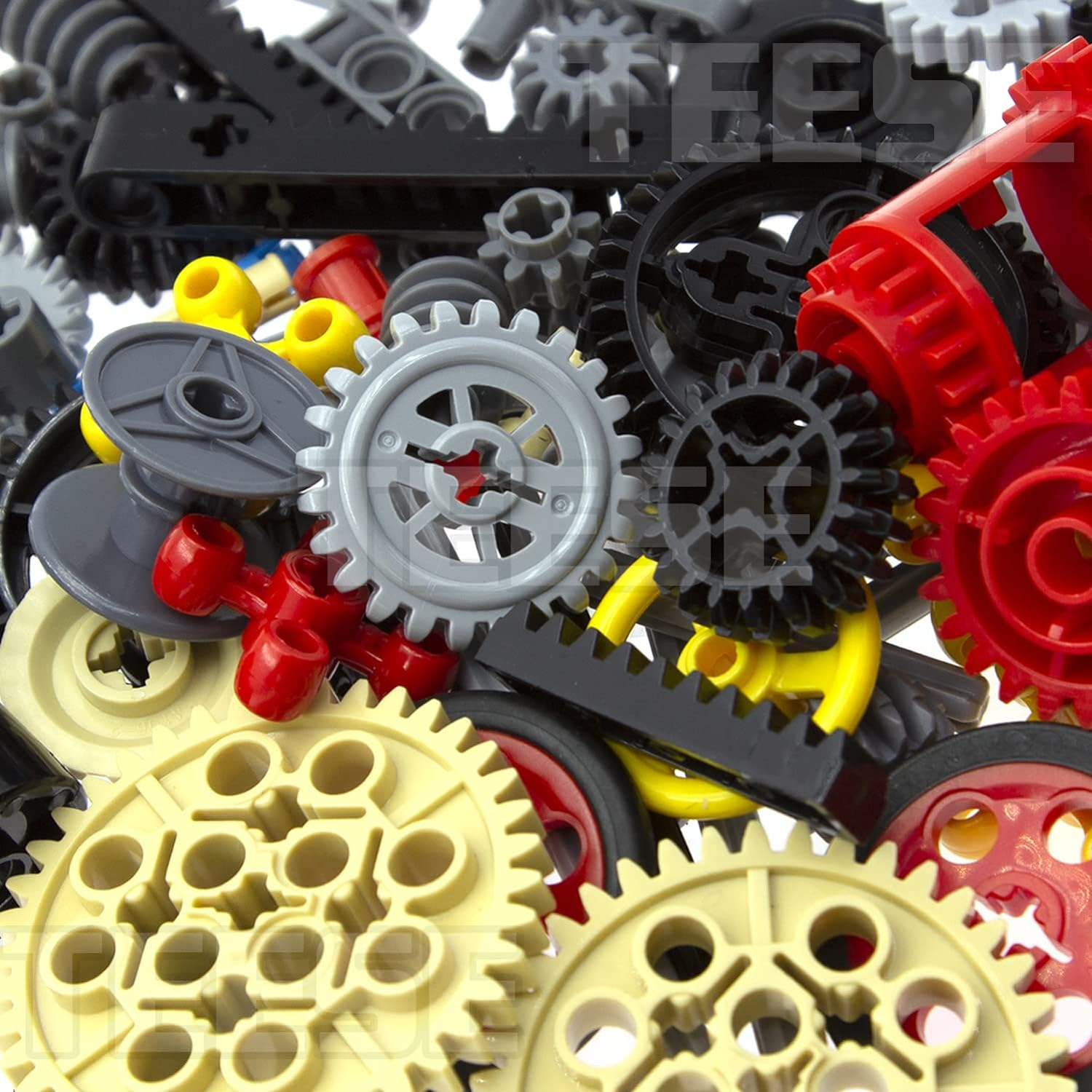 TEESE 116Pcs Gears-Axles-Pins-Connectors-Wheels-Differential-Tires-Chain-Steering-Wheel-String-Reel-Hook, Compatible with Technic-Parts, for Stem-Moc-Ev3-Project-Track-Car-Bulk-Blocks (Random Color) image number 1