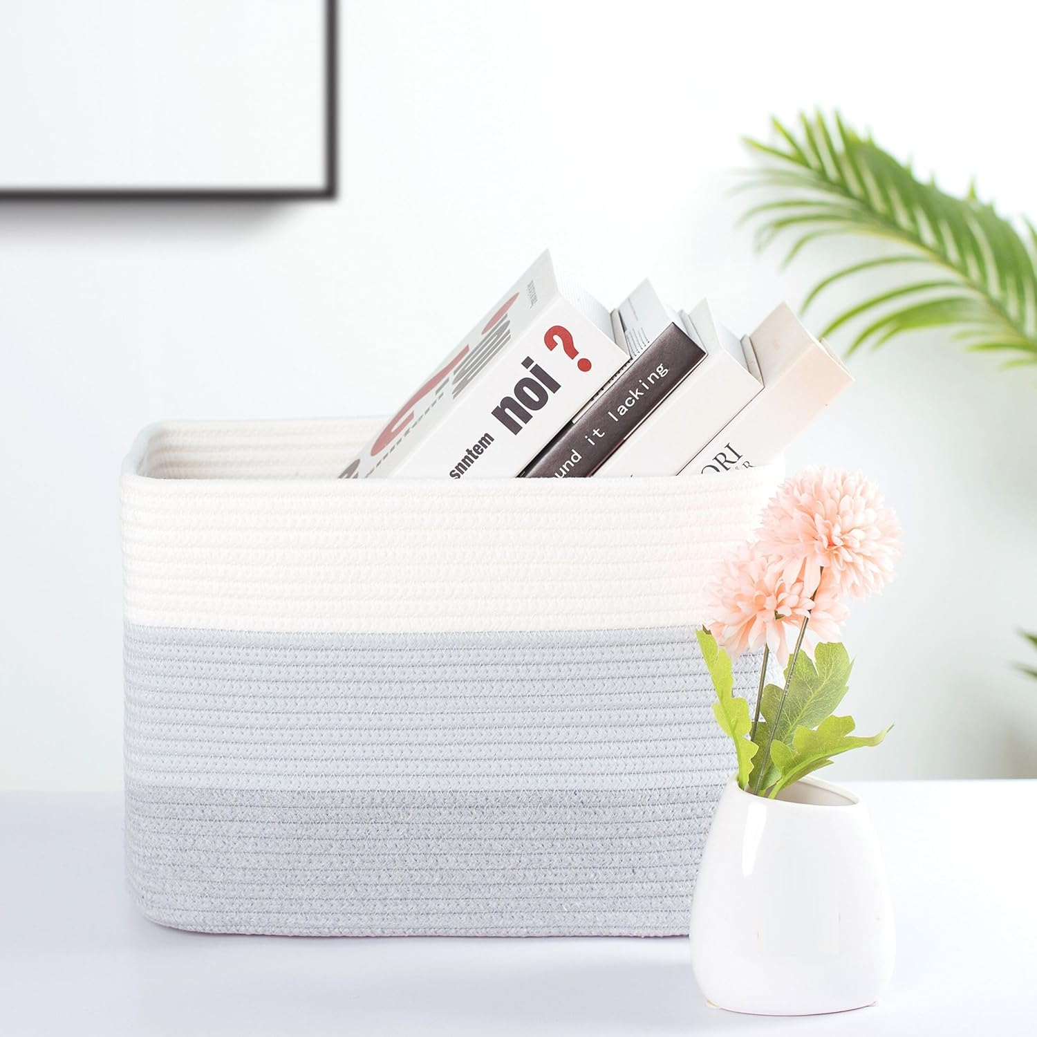 MINTWOOD Design 3-Pack Storage Baskets for Shelves, Playroom and Classroom, Book Basket, Decorative Storage Cube Bins, Woven Closet Organizers, Pantry and Shoe Organizer, 3-Tone Grey image number 3