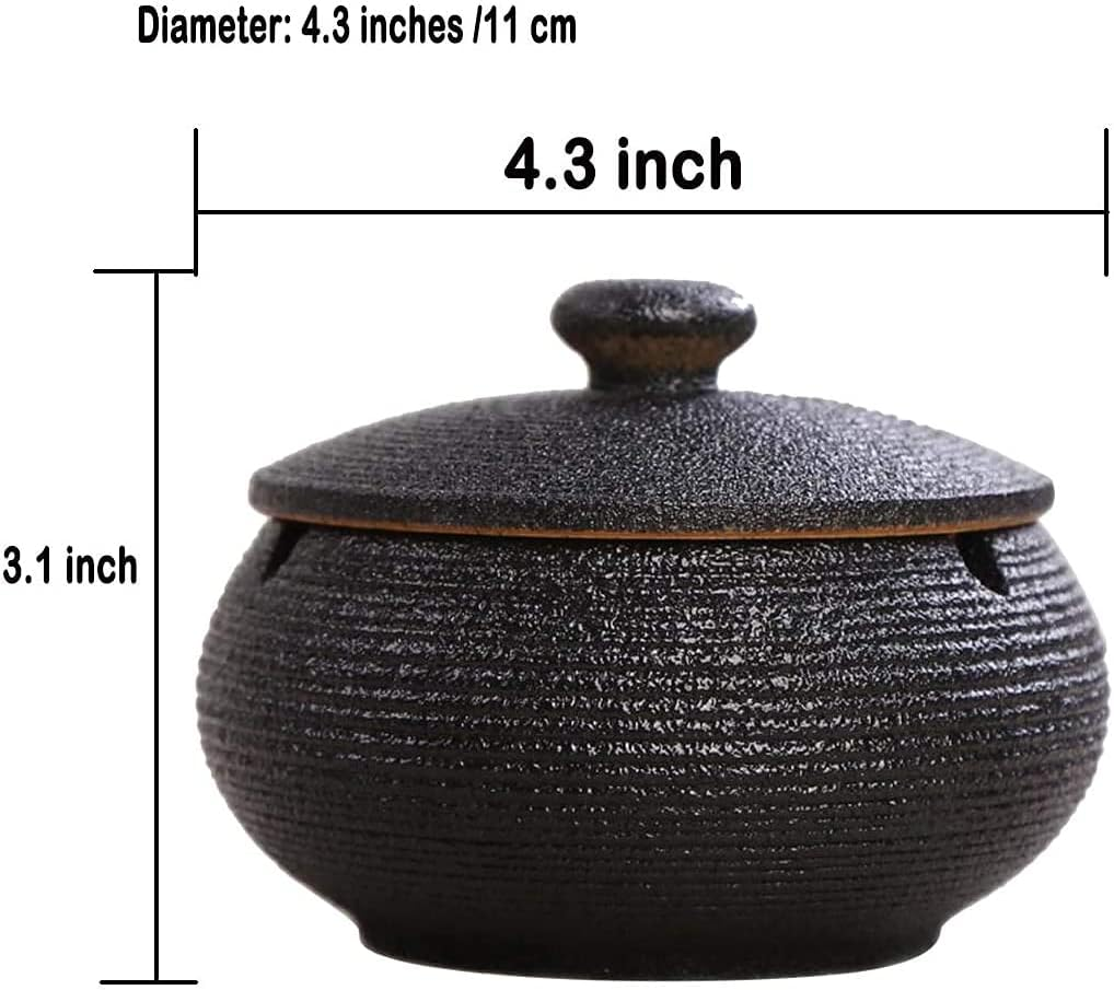 Handmade Ceramic Ashtray with Lids,Desktop Smoking Ash Tray for Office Decoration, Windproof Ashtray, Cigarette Ashtray for Outdoor Use，Ash Holder for Smokers (021-Black) - 021-Green image number 2