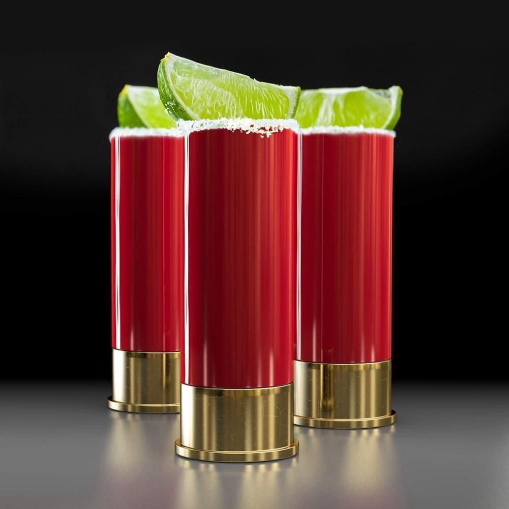 12 Gauge Shot Glasses Set of 4, Shot Glasses Calibre 12, Durable and Easy to Use, Red Rustic Drinking Glass Set, 9.2 X 3.2 X 3.6Cm image number 1