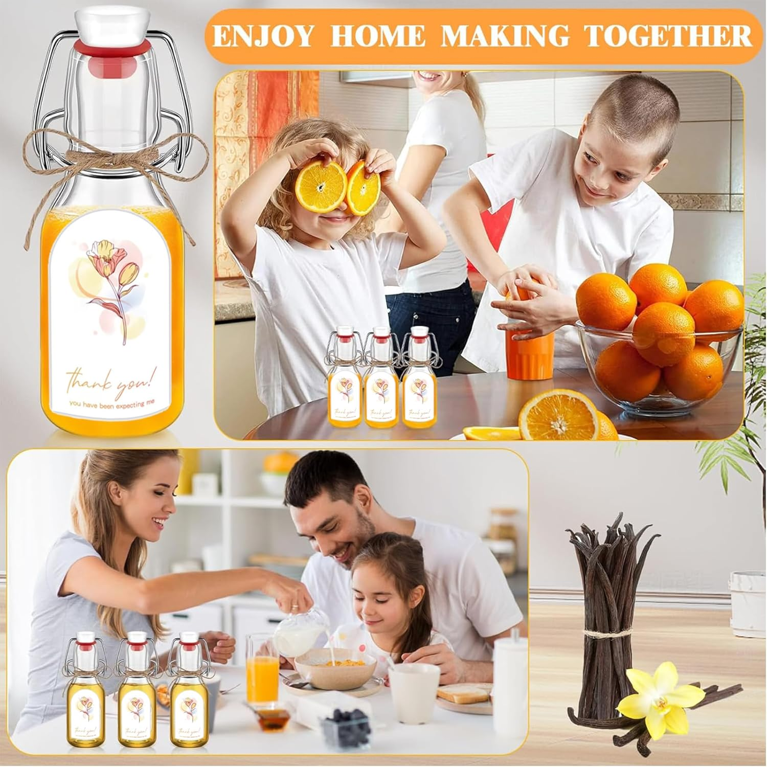 8 Pcs 8 Oz Swing Top Glass Bottles with Flip Airtight Lids Stickers Caps Funnel Rope Labels for Vanilla Extract, Home Brewing, Kombucha, Beer, Oil, Vinegar, Kefir, Limoncello, DIY Gifts & Presents image number 2