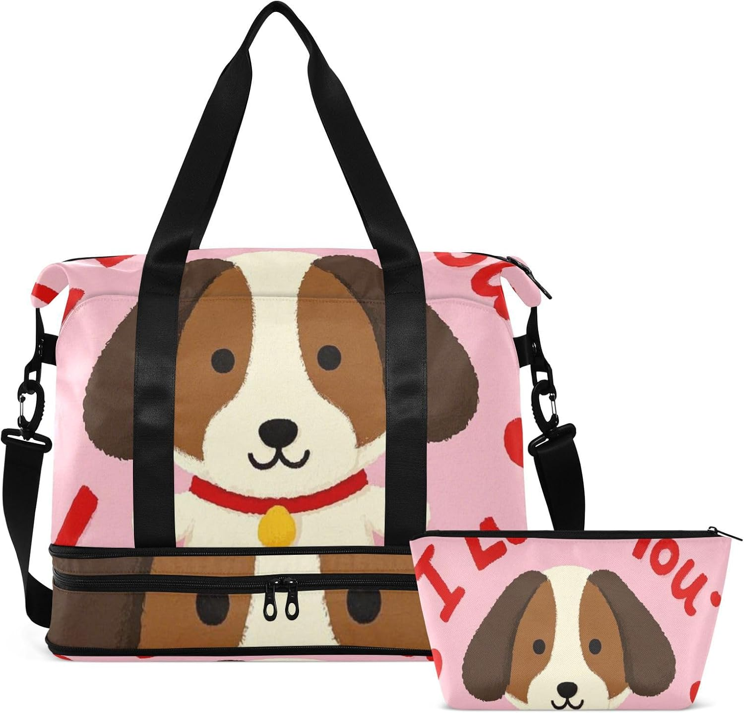 I Love Your Valentine Dog Travel Duffel Bags Travel Weekender Gear Bag with Toiletry Bag for Airplane Traveling Foldable, I Love Your Valentine Dog, 1 Size image number 4