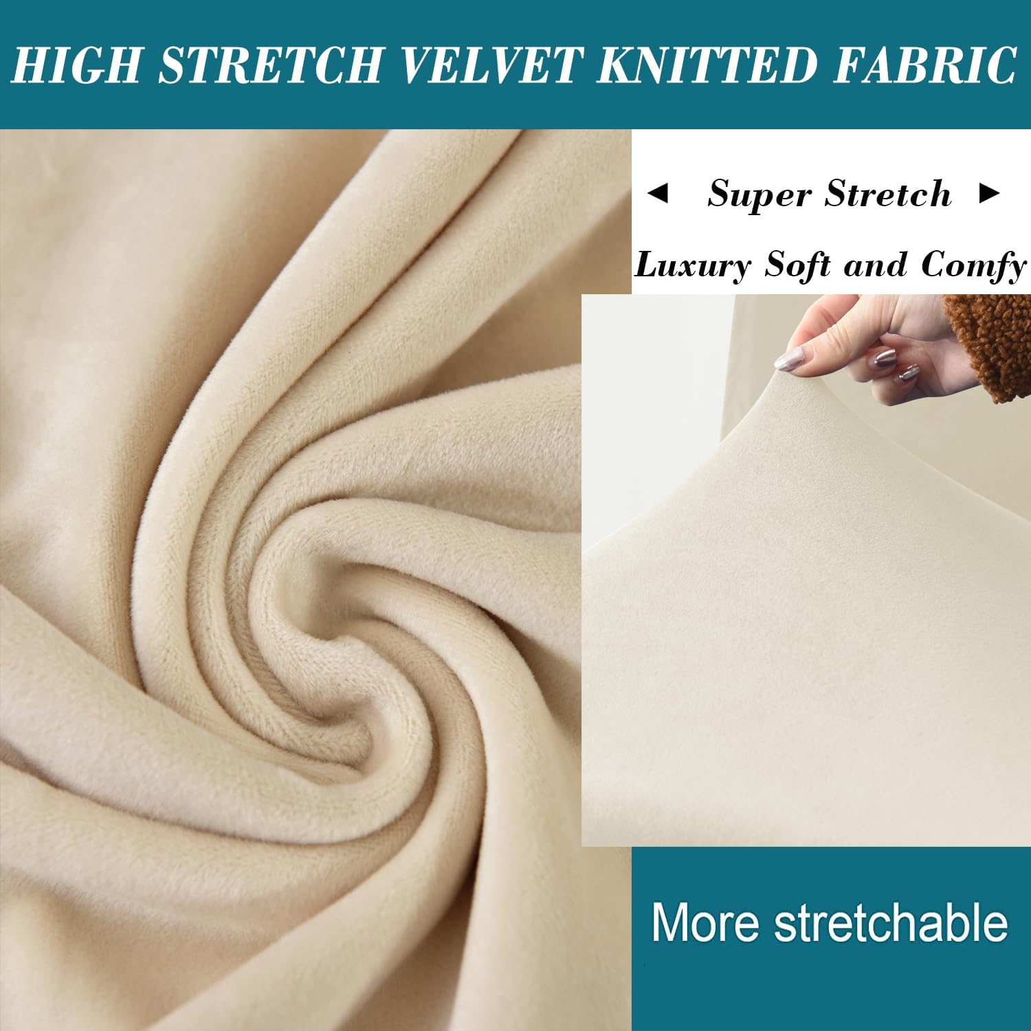 HFCNMY Velvet Ottoman Slipcover - Thick, Washable, Elastic Bottom, Living Room Beige image number 4