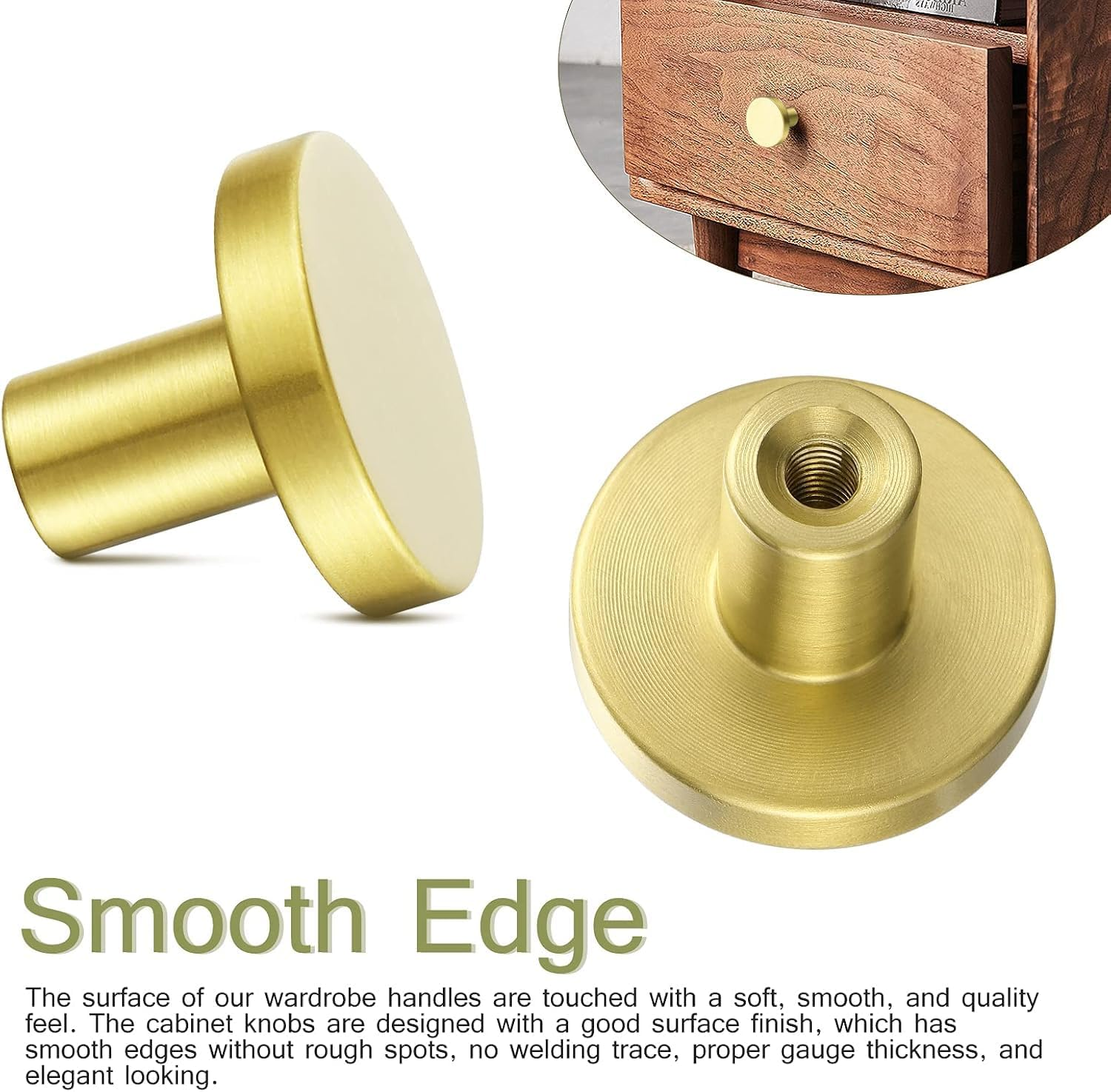 8PCS Brass Gold Cabinet Knobs, 25Mm Small round Dresser Knobs, Solid Modern Single Hole Drawer Knobs, Metal Cupboard with Screws Decorative Kitchen Hardware (8, 25Mm/1Inch) image number 1