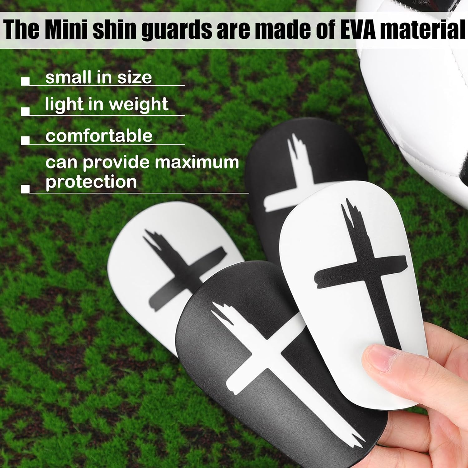 2 Pairs Mini Football Gunguards, 8X5Cm Black and White Cross Greaves Extra Mini Protective Gregues Gunguards Teen Equipment Adult Boys Girl image number 3