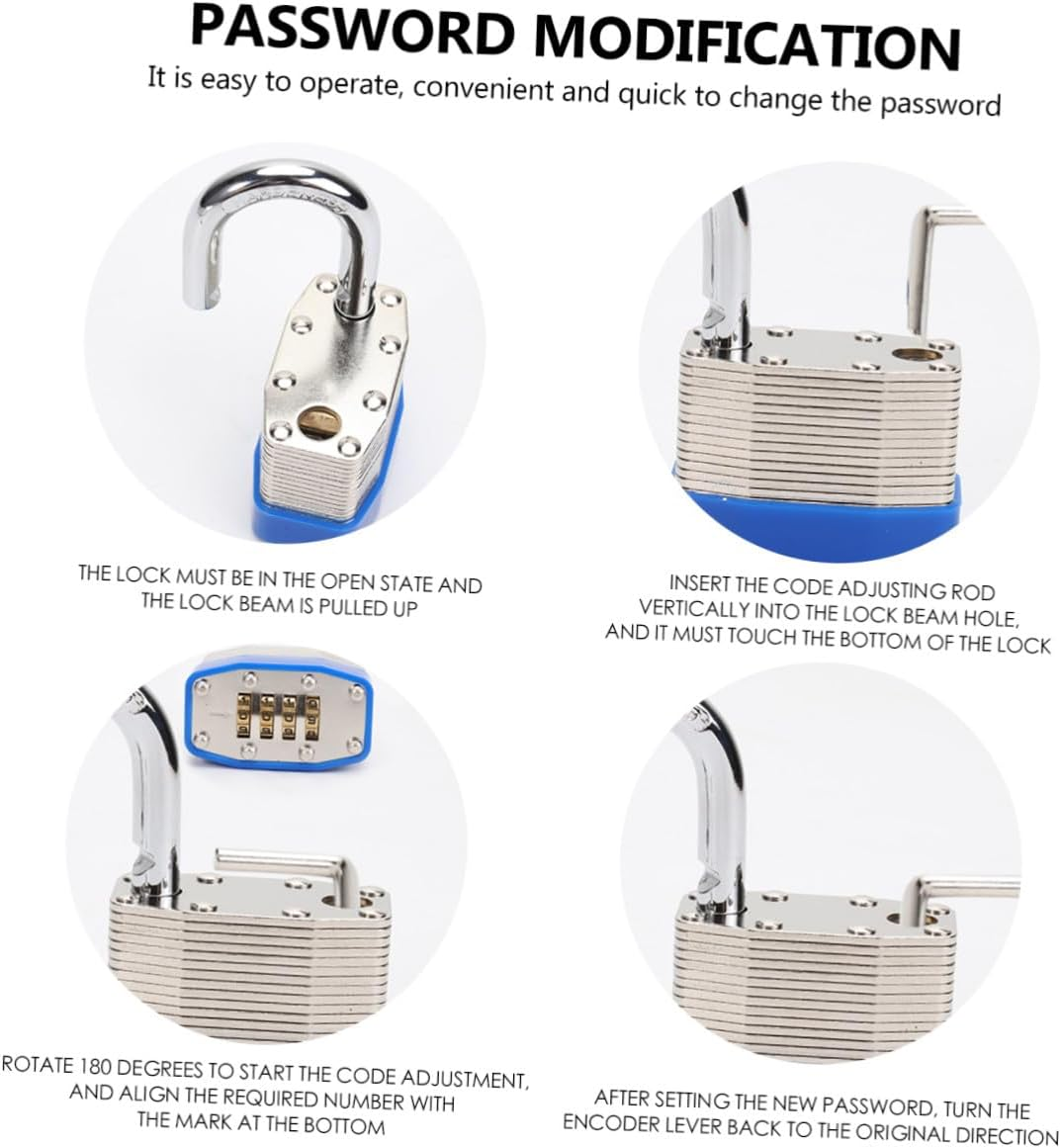 EXHUMKY Password Lock Suitcase Padlock for Traveling Household Door Security with Four-Digit Combination Resettable Waterproof Design for Luggage, Suitcases, Gym, Garage image number 5