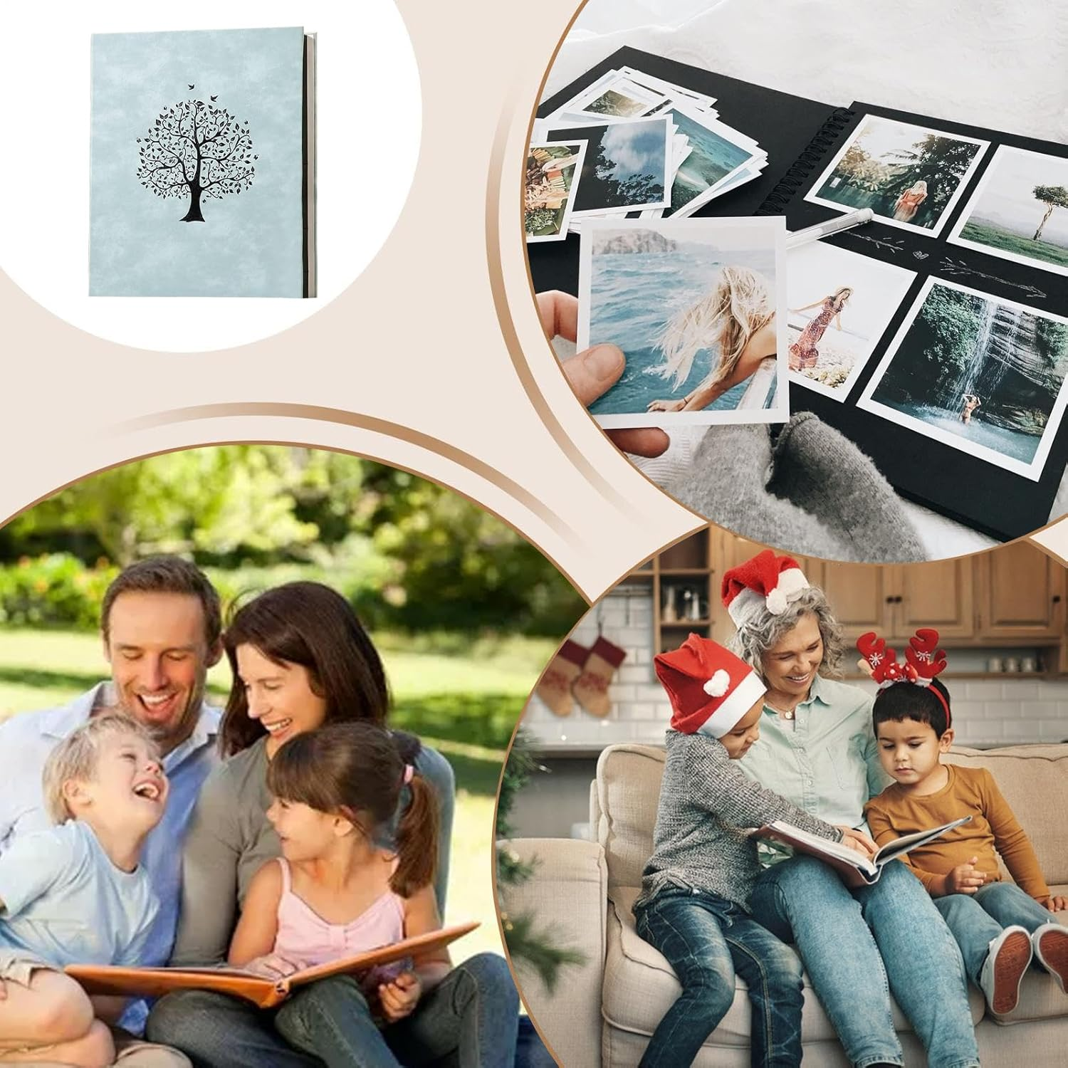 Photo Book,7 Inch Family Photo Album - Large Capacity, Modern Card Keepsake Book for Personal Baby Family Pet Graduation - Happy Tree Green image number 3