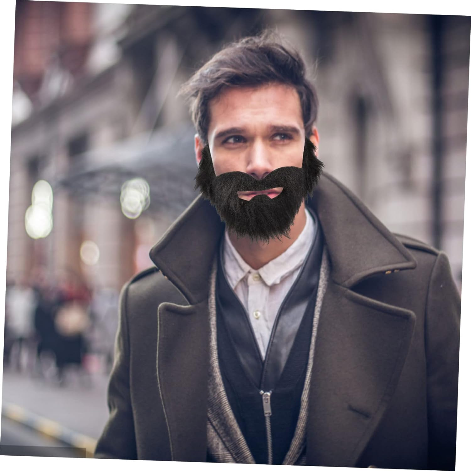 Dense Fake Beard Elastic Band 2Pcs Mustache Toy for Party Halloween Decor Cosplay Fun Props image number 3