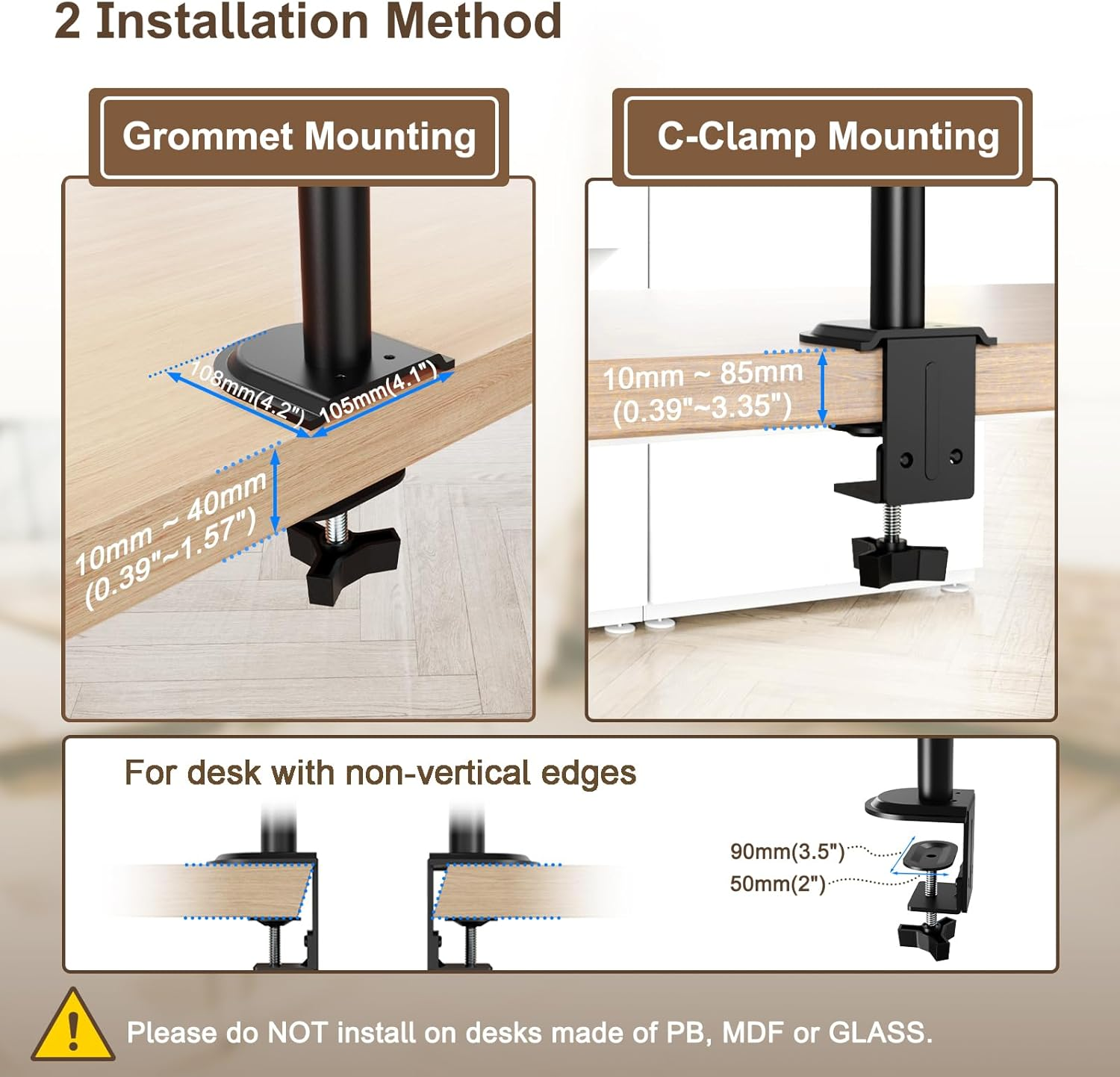 PUTORSEN Monitor Bracket 3 Monitors for 13-32 Inch Flat & Curved Screen, 80 Cm Rod Monitor Table Mount Swivelling Tilting Height Adjustable, 9 Kg per Arm, VESA 75 X 75/100 X 100, Black image number 3
