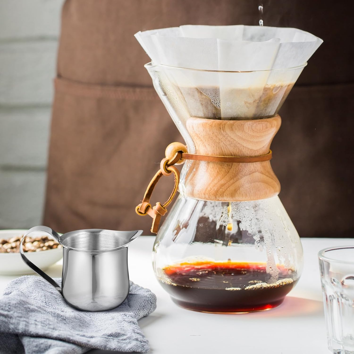 Hohopeti 4Pcs Stainless Steel Milk Frothing Pitcher 50Ml Espresso Creamer Jug with Spout Coffee Measuring Cup for Home and Cafe Use image number 4