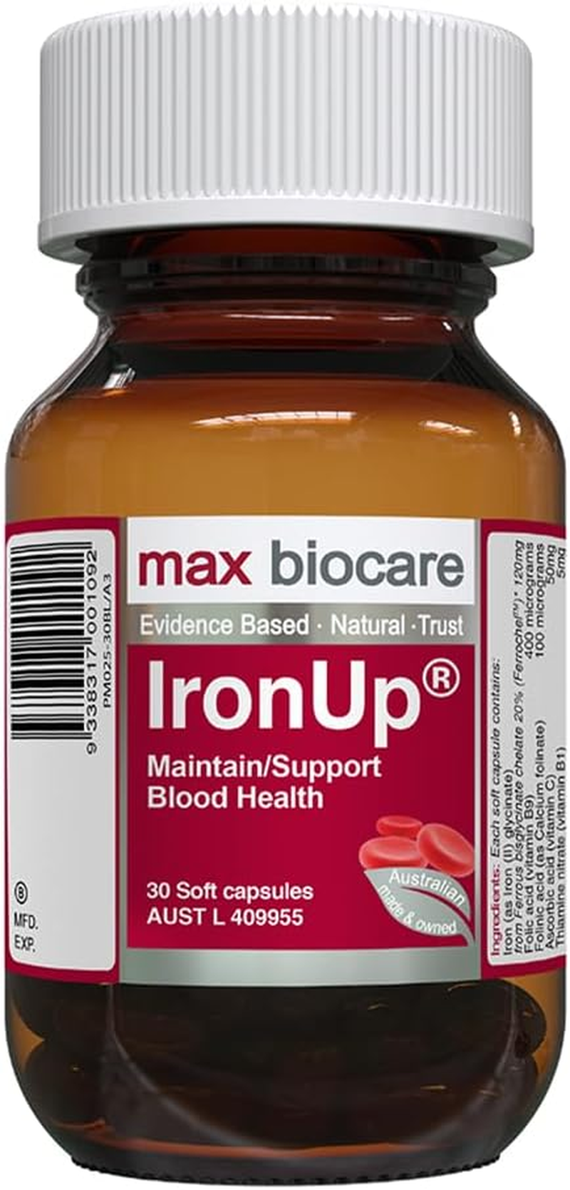 Max Biocare Ironup - Iron Supplement for Women, Supports Healthy Blood Circulation, Red Blood Cell Production & Hemoglobin, B Vitamins & Folate for Pregnancy, 30 Capsules image number 1