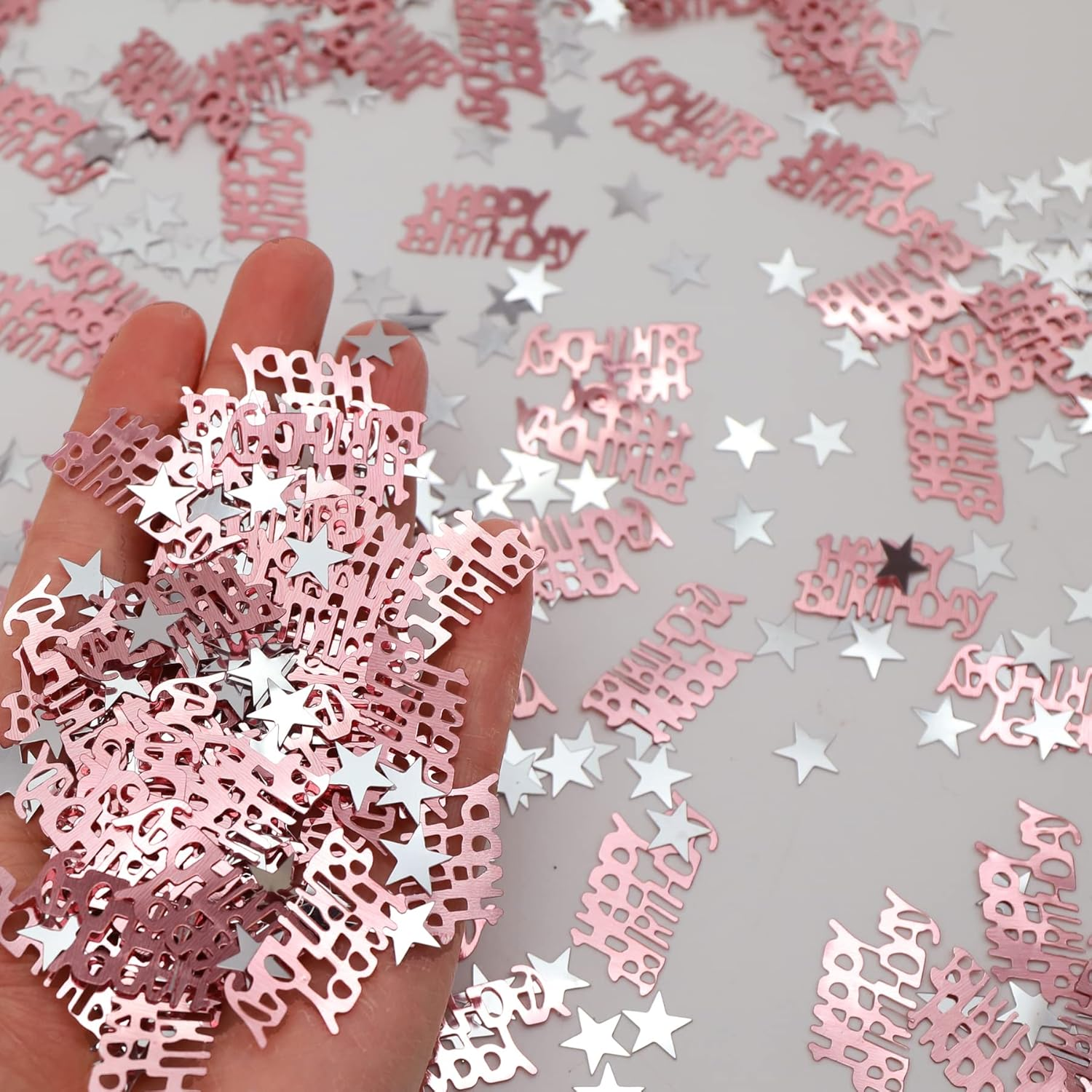 30G Happy Birthday Confetti, Rose Gold Birthday Confetti Party Decorations Table Decor Cards Sprinkles, Silver Star Confetti for Girls Woman Kids Birthday Party Table Decoration image number 3