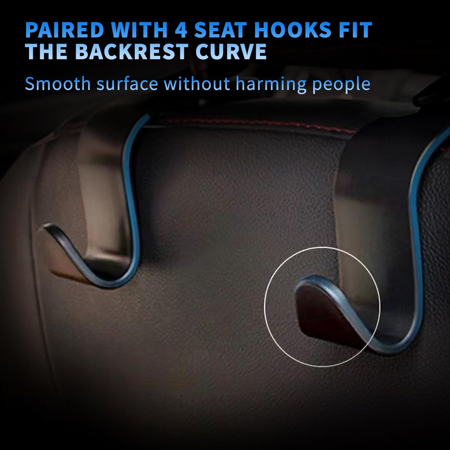 Upgraded 2Pcs Car Seat Gap Filler with 4 Headrest Hooks, Universal Fit Side Gap Filler for Car, SUV, 4WD | Car Accessories Interior Organiser for Phone, Keys-Stops Items Falling into Gap Seat Console image number 4