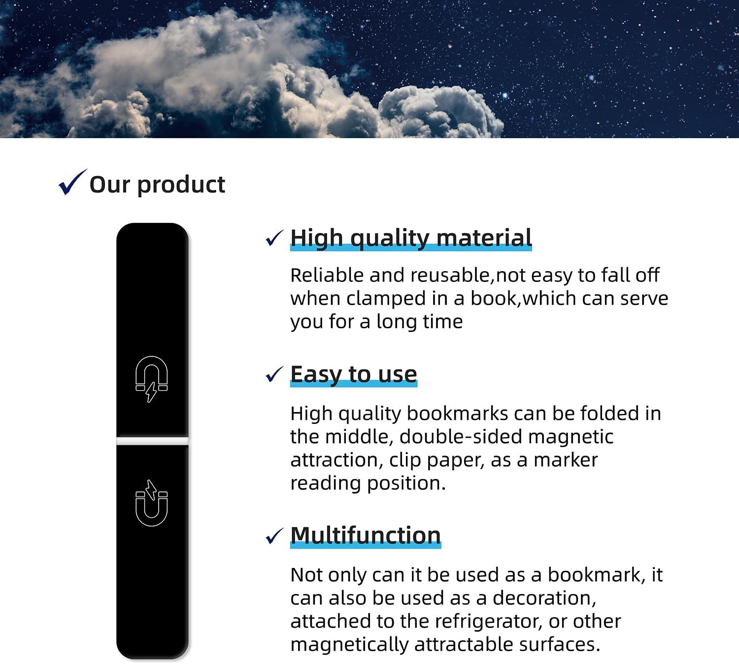 PQCLXUYA 12 Pcs Space Moon Magnetic Bookmarks,Magnet Page Markers for Book Lovers, Kids Teens Students Teachers Reading School Library Office Accessories 12 Styles (Space Moon) image number 4