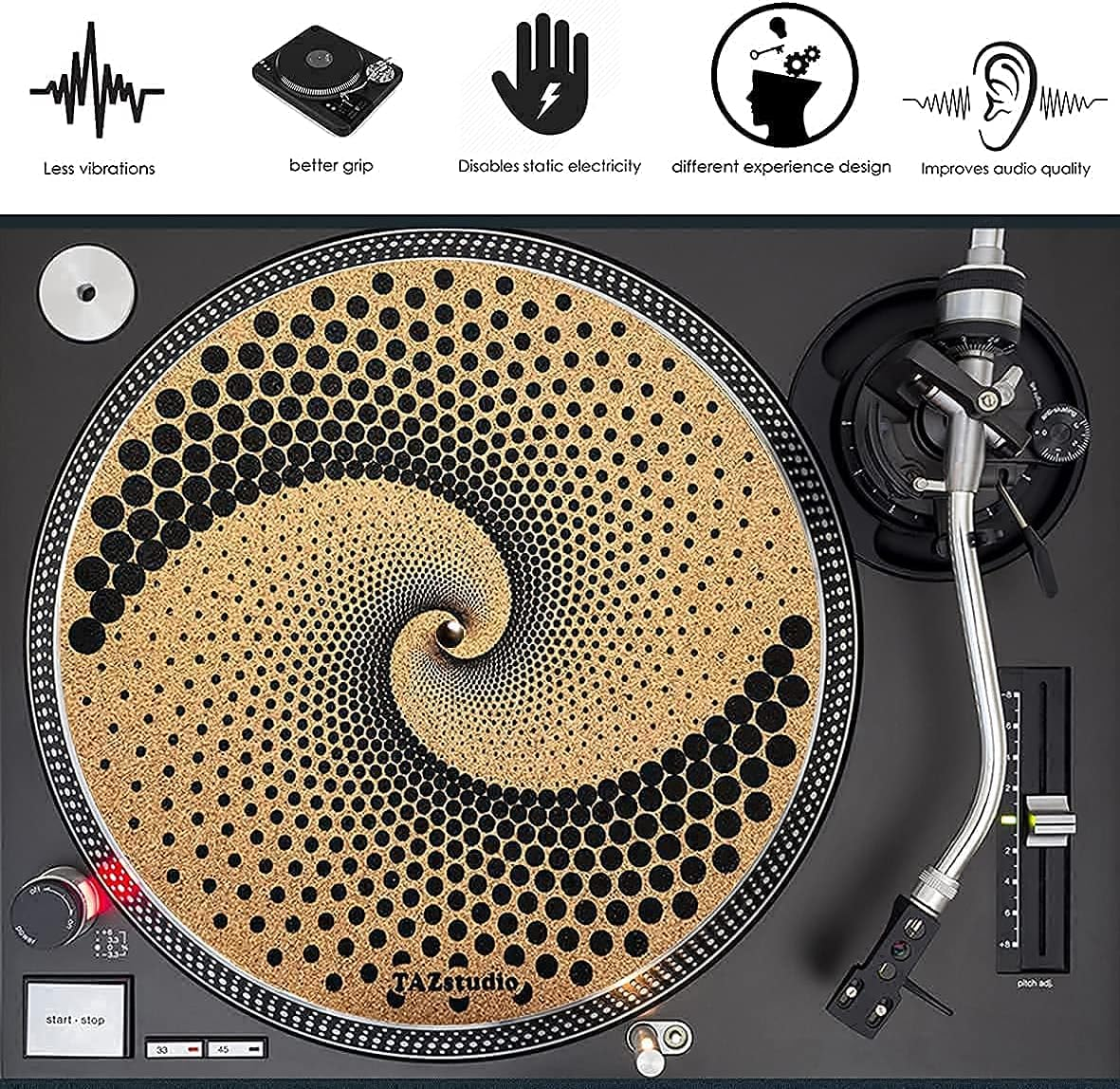 Cork and Rubber Turntable Slipmat - Specially Designed Cork.Burnt Decorative Cork image number 2