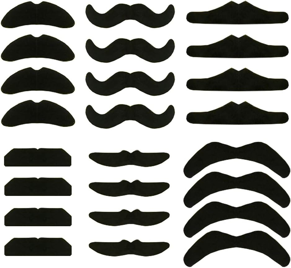 Uyuxxu 24 Pcs Black Fake Mustaches,Novelty Self Adhesive Mustaches,Fancy Costume Fake Moustaches Stickers Set for Masquerade Party or Halloween, Black image number 3