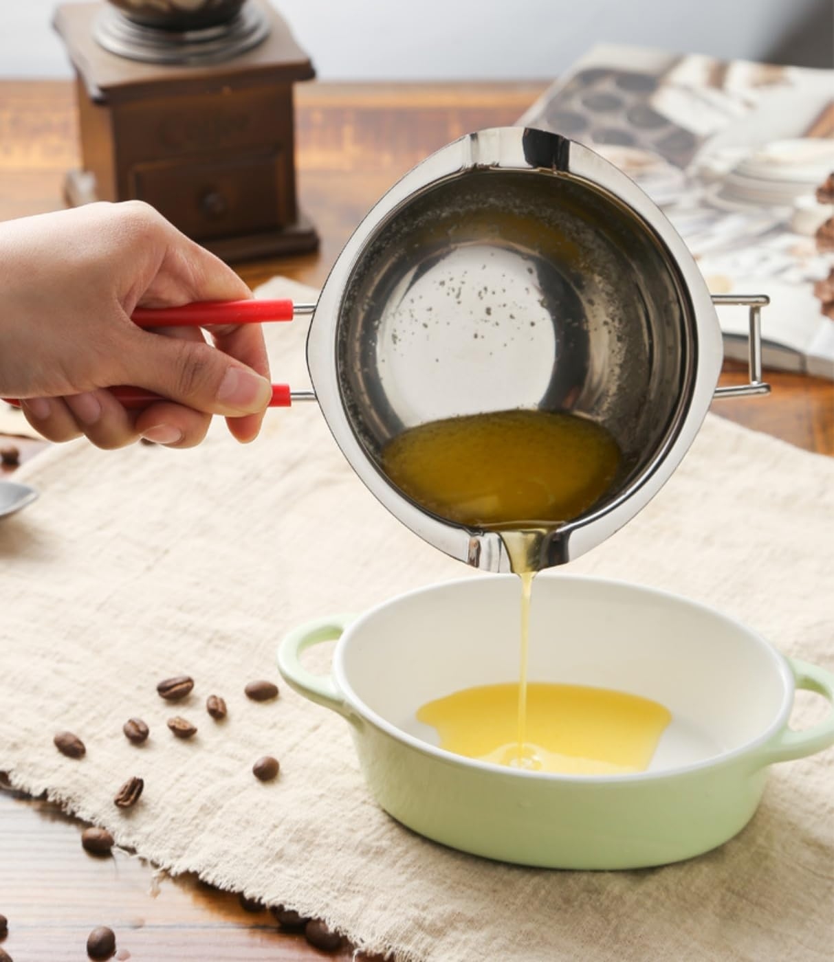 WUWFKUI 2PCS Stainless Steel Double Boiler Pot with Heat Resistant Handle for Melting Chocolate, Candy and Candle Making (400ML+600ML) image number 3