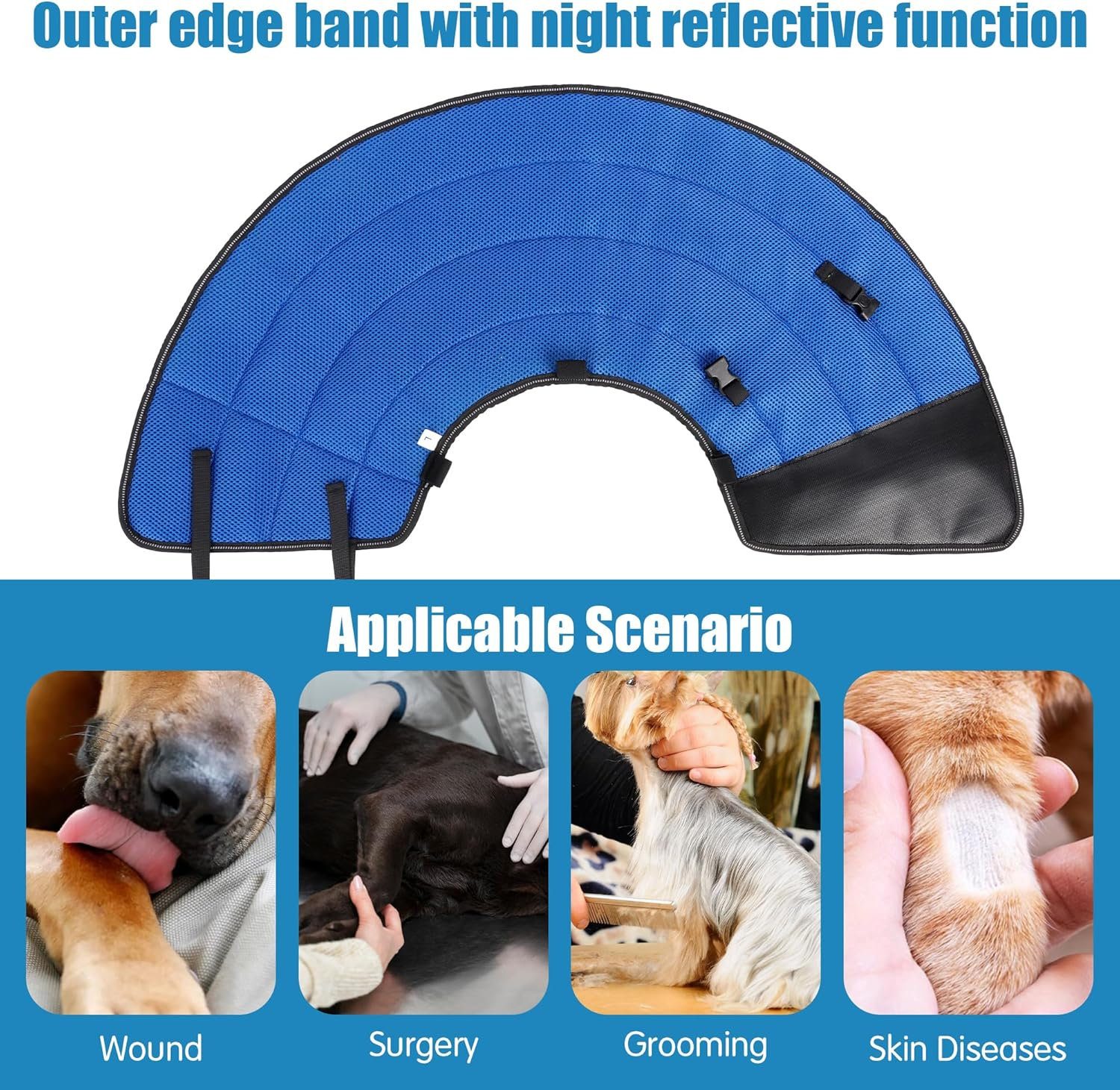 Collar for Dog, Recovery Elizabethan Collar for Pets, Dog Cone, Soft Pet Recovery Collar, Adjustable Collar Cone after Surgery and Injuries (Blue, L) image number 3