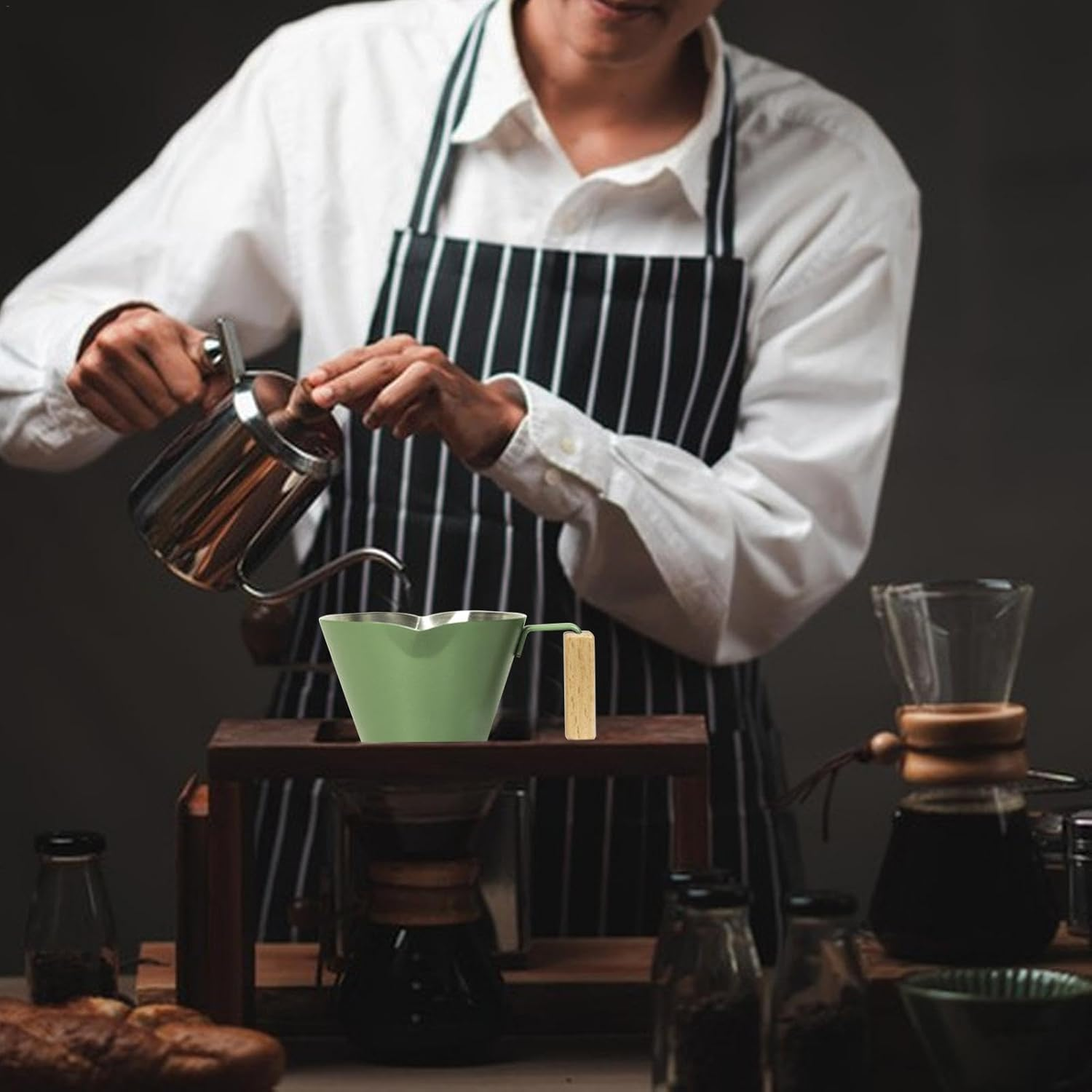 Espresso Extraction Cup | 100Ml Coffee Measuring Cup | Espresso Shot Pitcher, Double Spout Metal Measuring Cup, Stainless Steel Pouring Cup for Tea, Bar, Milk - Light Green image number 7