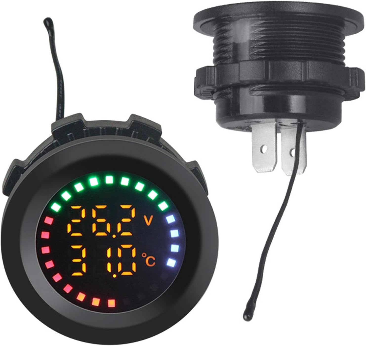 Harayaa Car Temperature Gauge Voltmeter 12V-24V Temp Detector Professional round Panel Versatile Replacement Parts Colorful Display Volt Tester