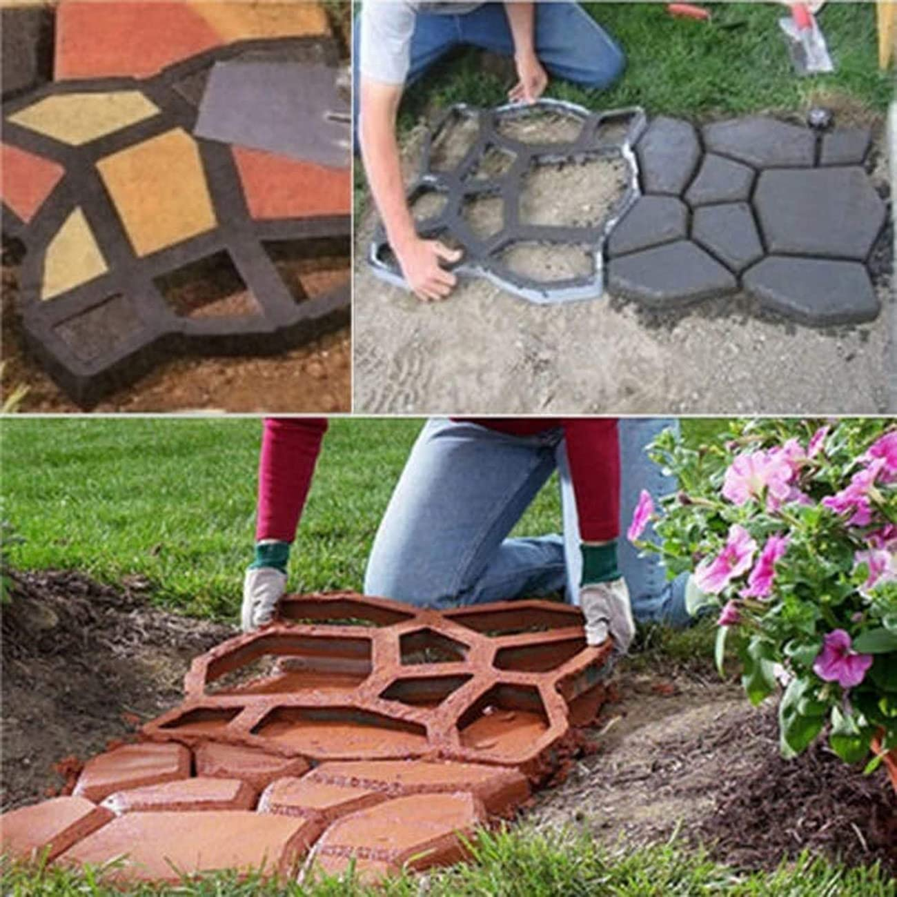 Concrete Molds Large Size Cement Molds and Forms, Rreusable Patio Concrete Paving Garden Path Molds for DIY Paving Brick Rock Stepping Stone (A) image number 2
