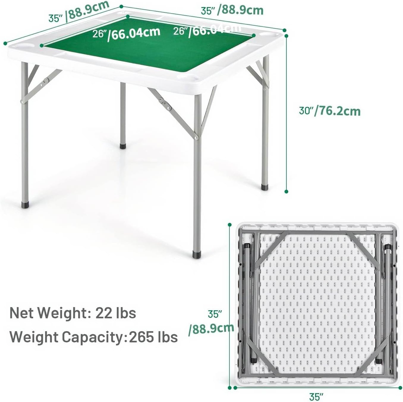 MINYII Mahjong Table with Adults, 35&rdquo; Square Folding Card Table W/Wear Resistant PVC Desktop, 4 Cup Holders & 4 Chip Grooves, Foldable Mahjong Table for Adults Table Games, Domino Game, Camping image number 5
