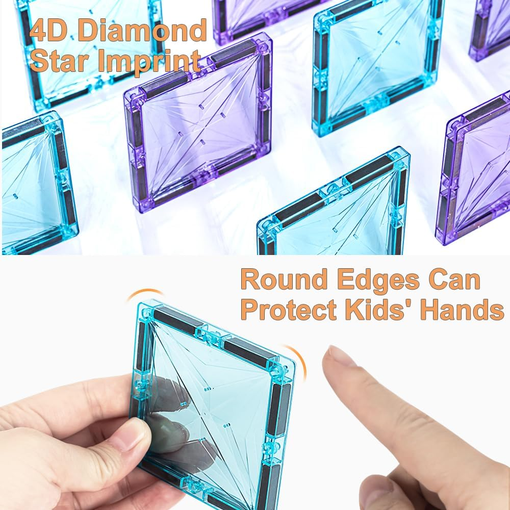 100Pcs Magnetic Tiles for Kids 3+ Year Old,Montessori Toys for Boys & Girls,Magnetic Building Blocks Sets,Stem,Building & Construction,Educational,Safe Creativity