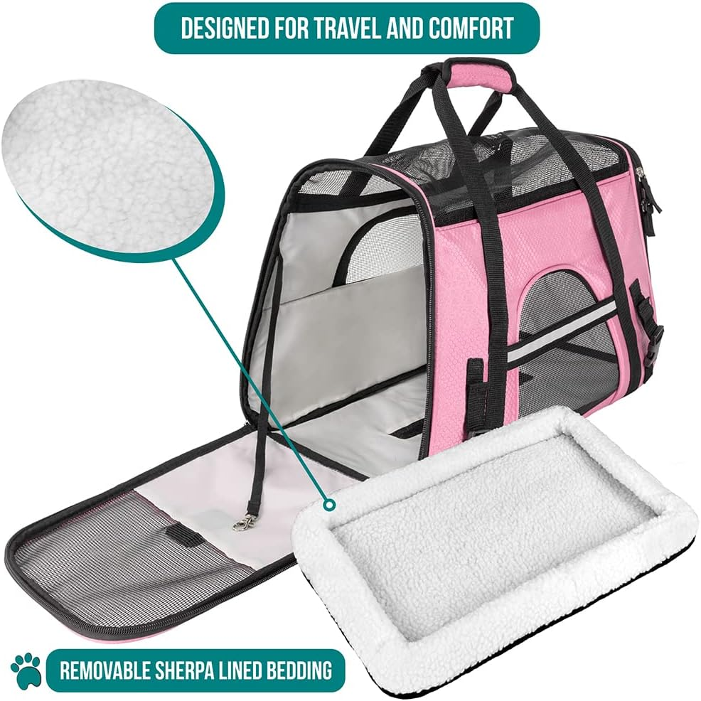 Petami Premium Airline Approved Soft-Sided Pet Travel Carrier | Ventilated, Comfortable Design with Safety Features | Ideal for Small to Medium Sized Cats, Dogs, and Pets (Small, Pink) image number 2