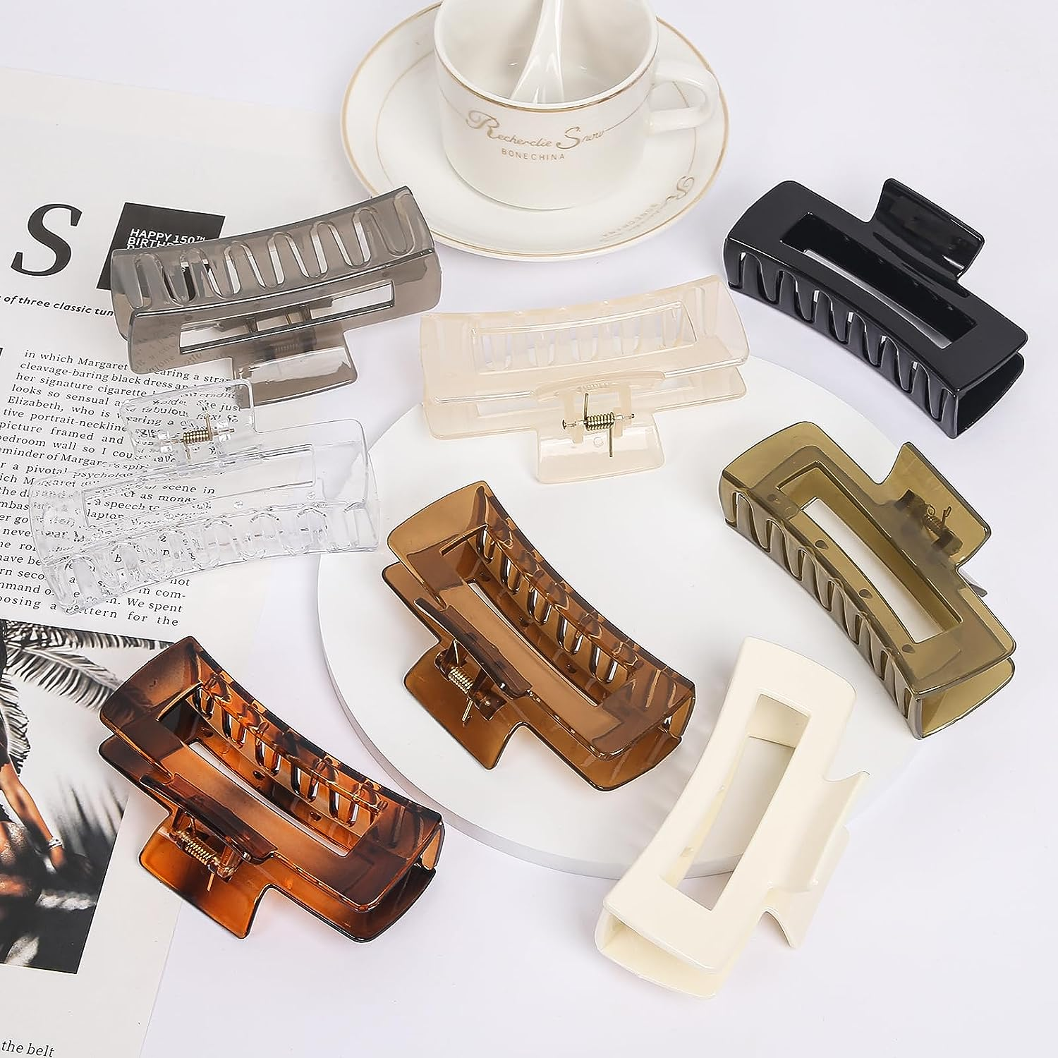 Vigorpace 8 Pcs Large Hair Claw Clips 4.1" Non-Slip Big Square Matte Hair Claw Clips for Women Girls, Strong Hold Banana Clips for Thick Thin Hair image number 3