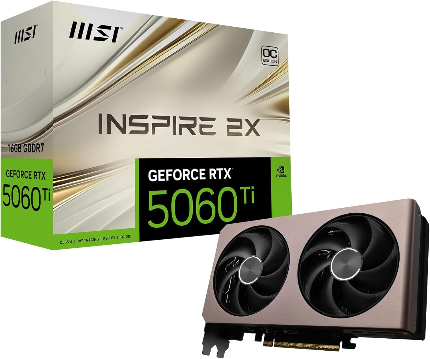 MSI NVIDIA Geforce RTX 5060 Ti 16G Inspire 2X OC GDDR7 128Bit Gaming Graphics Card, Boost Clock up to 2632 Mhz, Pcie Gen 5, DLSS 4, DP 2.1 X 3, HDMI 2.1 X 1, SFF Ready image number 1