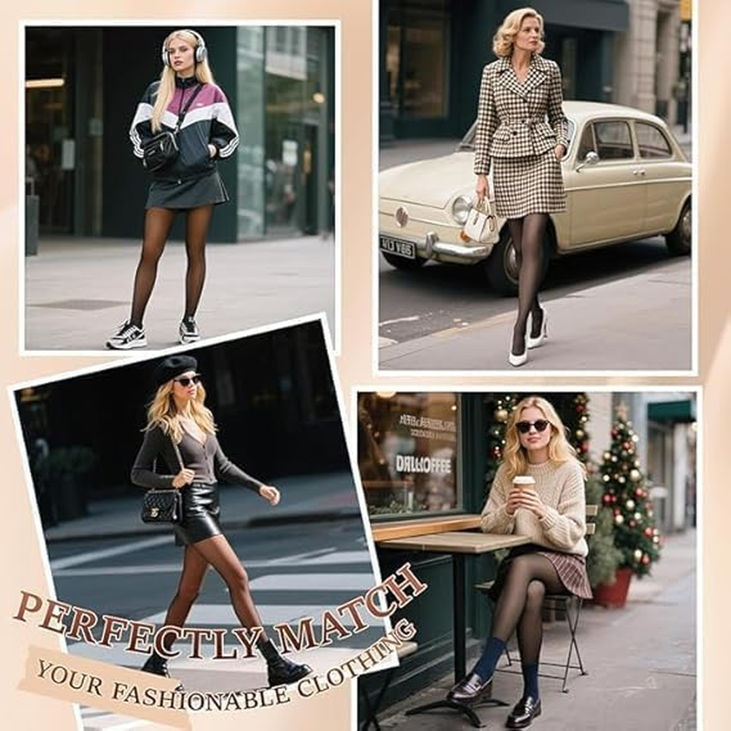 HONGTEYA Fleece Lined Tights Women Winter Thermal Leggings Pantyhose Fake Translucent Thick Warm Sheer Tights image number 7