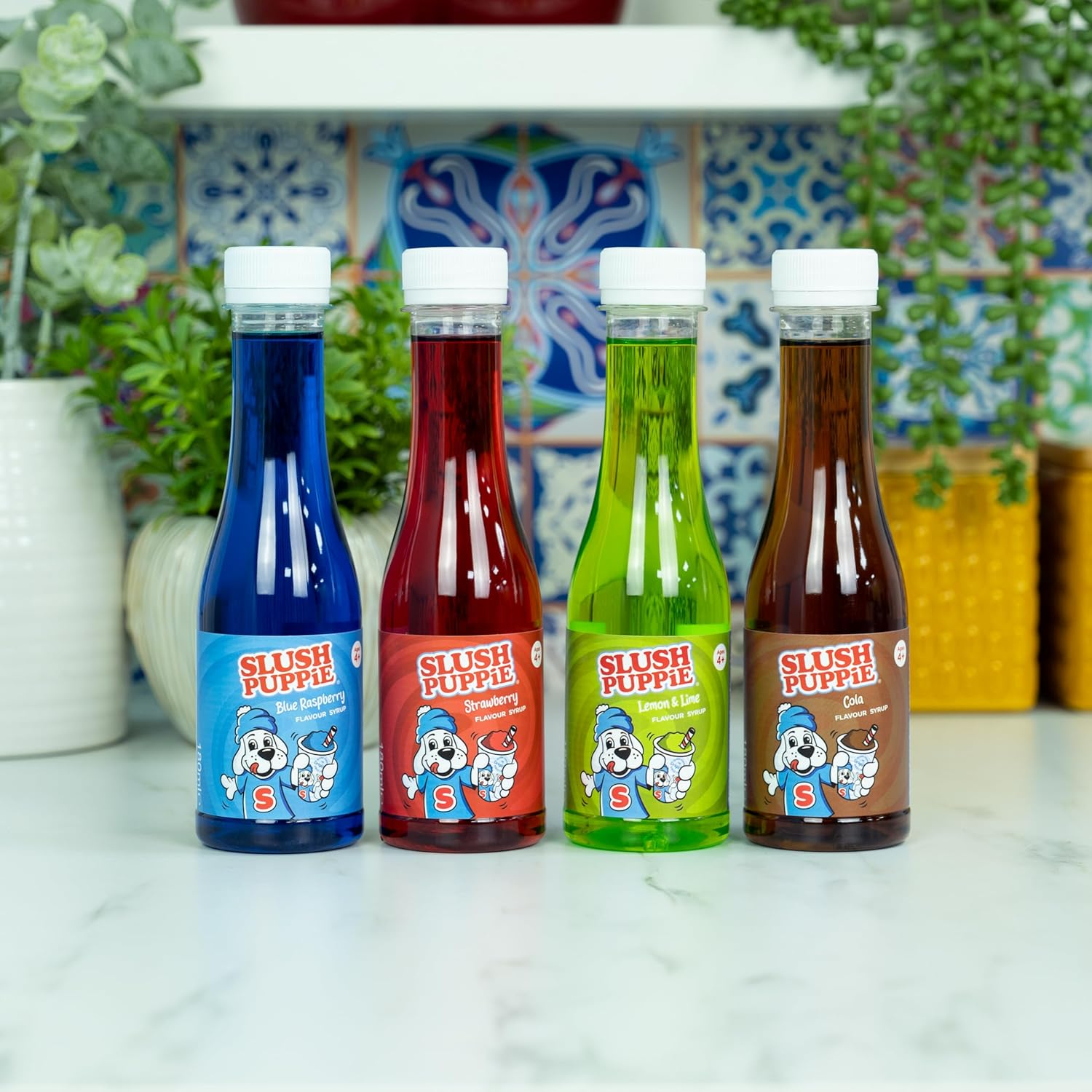 Slush Puppie 4 Pack Syrups, Blue Raspberry, Strawberry, Cola, Lemon Lime, 180Ml Bottles, Classic Slush Flavours