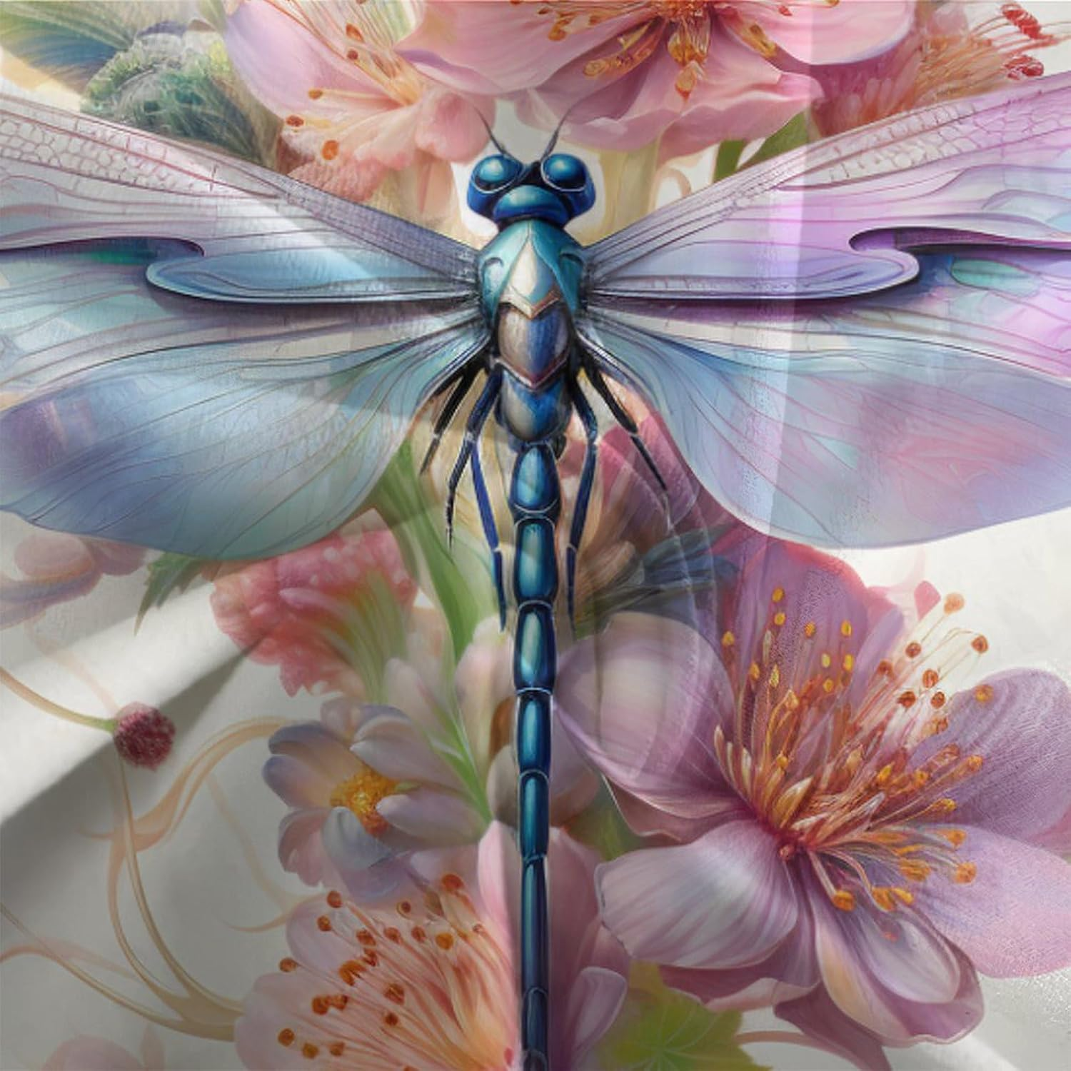 Dragonfly Duvet Cover Set Flower Comforter Cover for Teens 3D Print Bedding Set Microfiber Quilt Cover with Zipper Closure 3 Pieces with Pillowcases,King（210X245Cm） image number 5