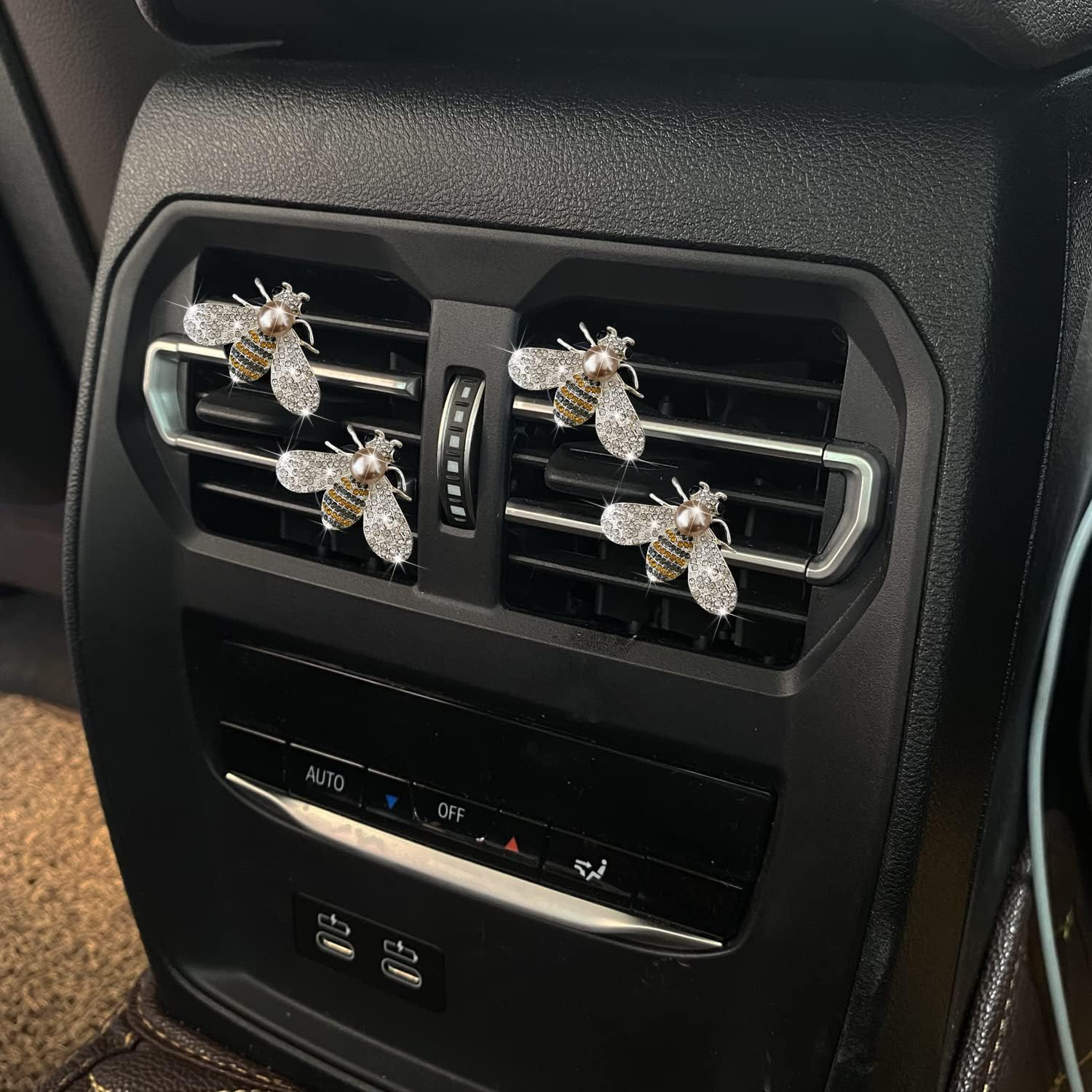 Xinjincang 4 Pcs Crystal Bee Car Air Fresheners Vent Clips, Car Diffuser Vent Clip Rhinestone Diamond Bee Car Decoration, Car Interior Decor Bling Car Accessories for Women - 4 Pcs Cross image number 2