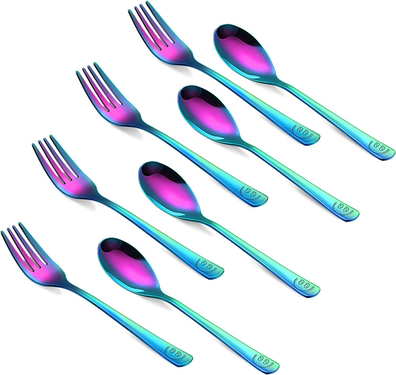 8 Pieces Spoon and Fork Set, Rainbow Kids Utensils Set, Kids Flatware Set, Includes 4 Spoon and 4 Fork with Smile Mirror Polished for Daily Use image number 3